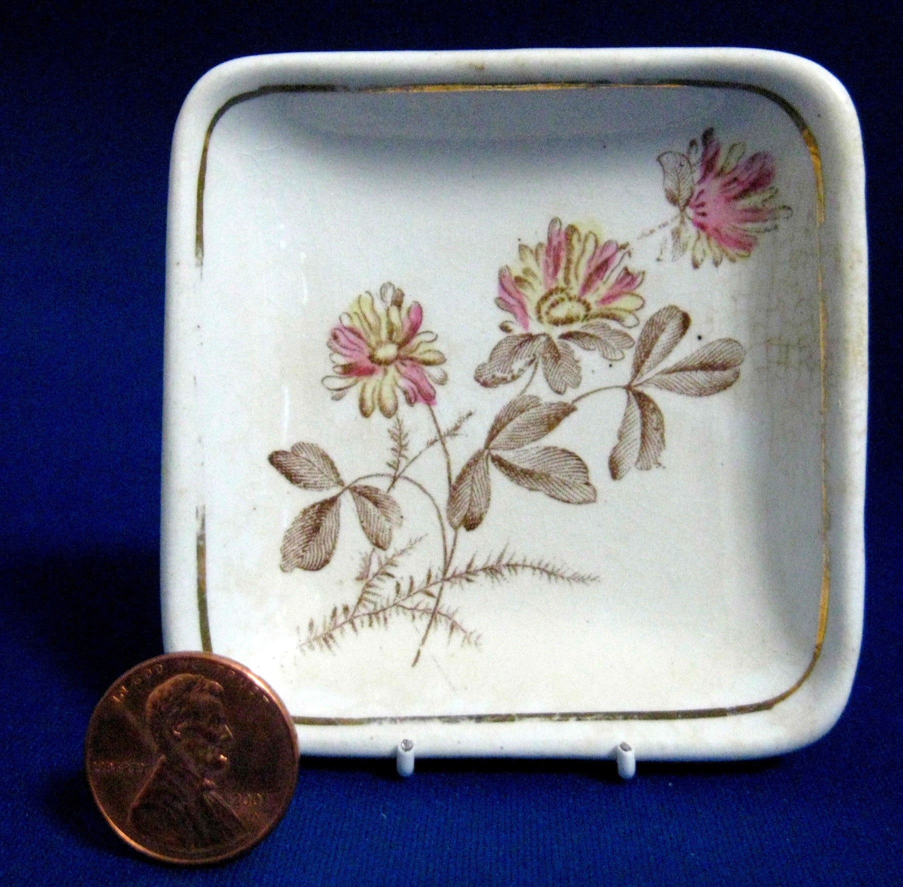Antique English Wilkinson Square Transferware Butter Pat & Teabag Caddy - 1890s Vintage Tea Accessories for Afternoon Tea & Collectible Home Decor