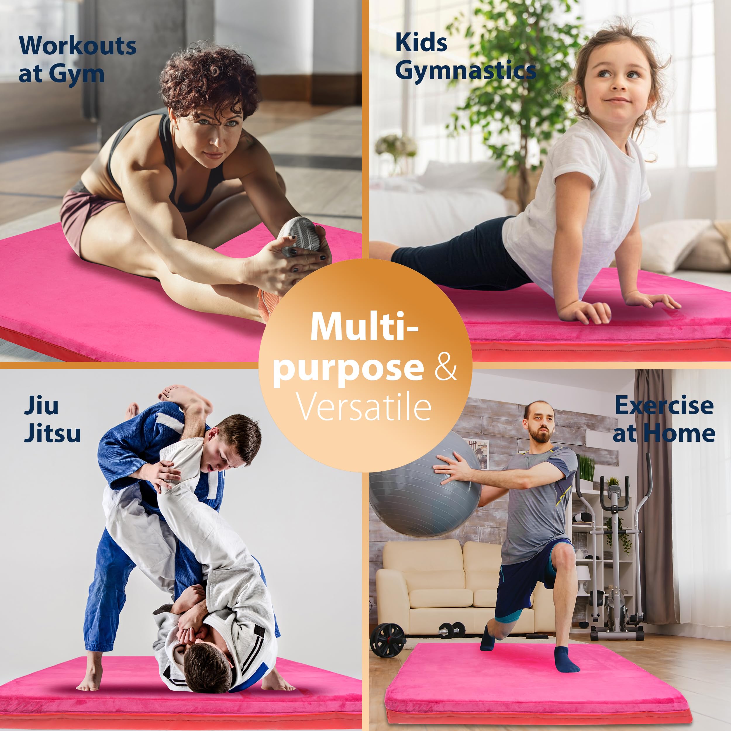 Foamma Reversible Vinyl & Velvet Gymnastics Mat - Non-Slip Exercise Mat with Waterproof Cover, High-Density Workout Mat for Kids & Adults - Perfect for Yoga, Pilates, Gymnastics and Home Fitness Training
