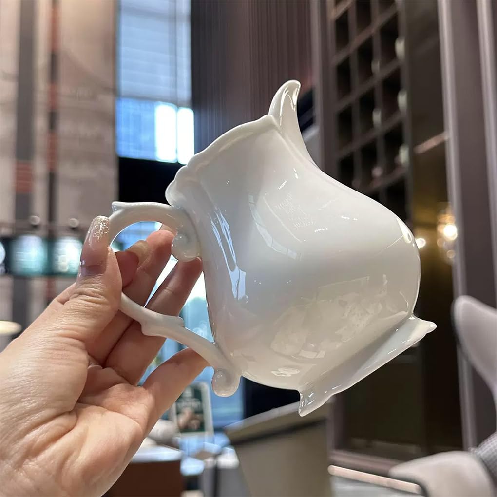 Vintage Embossed Creamer Pitcher - Elegant Coffee, Milk, and Sauce Serving Jug for Kitchen - Perfect for Tea, Coffee, and Dessert Presentation - White Ceramic Creamer Pitcher
