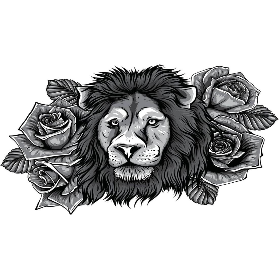 Black Lion with Rose Temporary Tattoo - Waterproof Fake Tattoo Sticker for Men & Women - Perfect for Parties, Halloween, Cosplay & Body Art