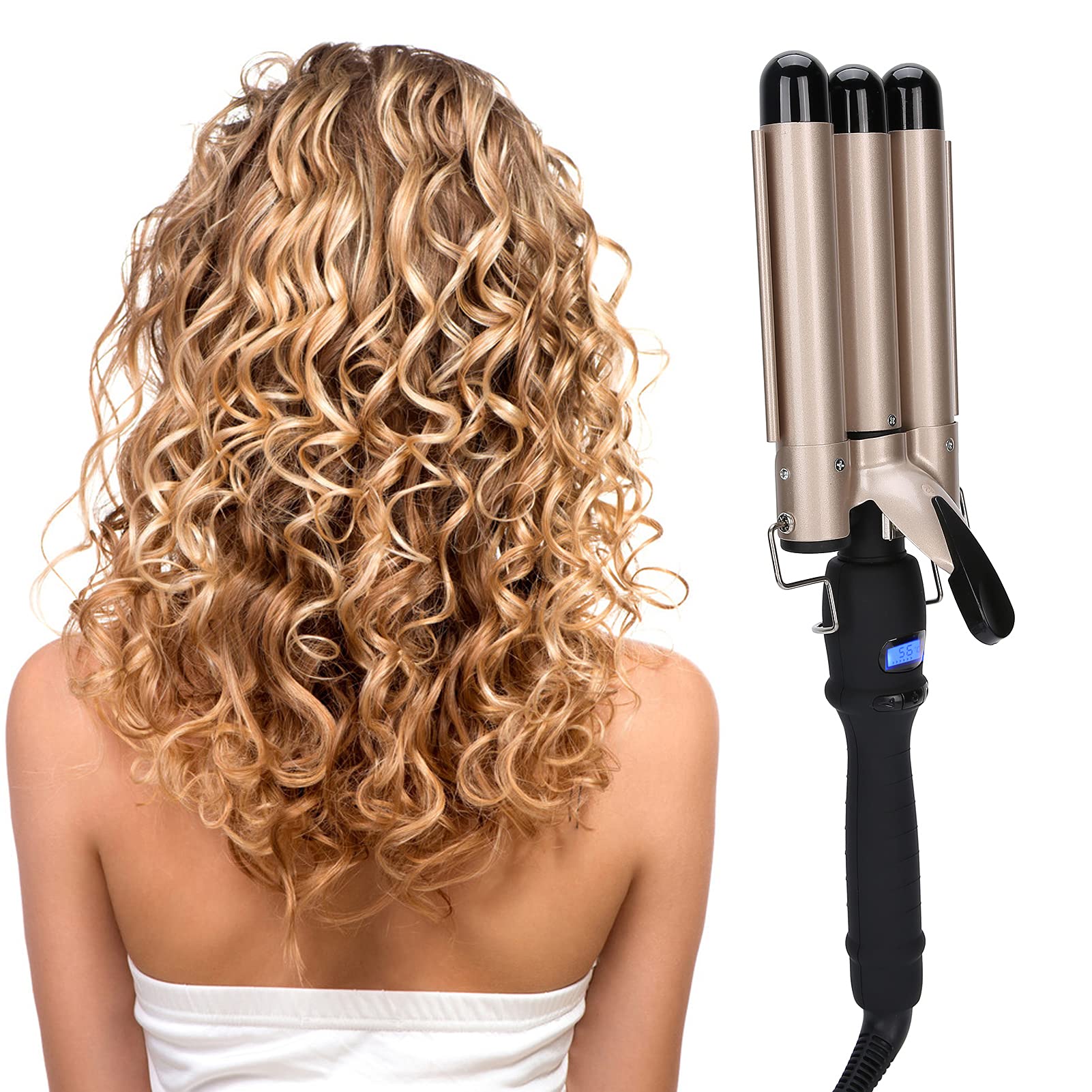 Professional 32mm Hair Waver Curling Iron - Anti-Slip, Comfortable & Durable Ceramic Tourmaline Curling Wand for Salon, Home, Wedding & Party Styling - Perfect for Beach Waves, Loose Curls & Volume Boosting