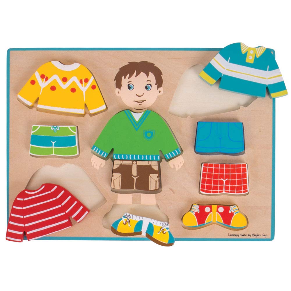 Bigjigs Toys Educational Wooden Dressing Boy Jigsaw Puzzle - Mix and Match Dress Up Learning Game for Kids | Perfect for Preschool Classroom & Montessori Activities
