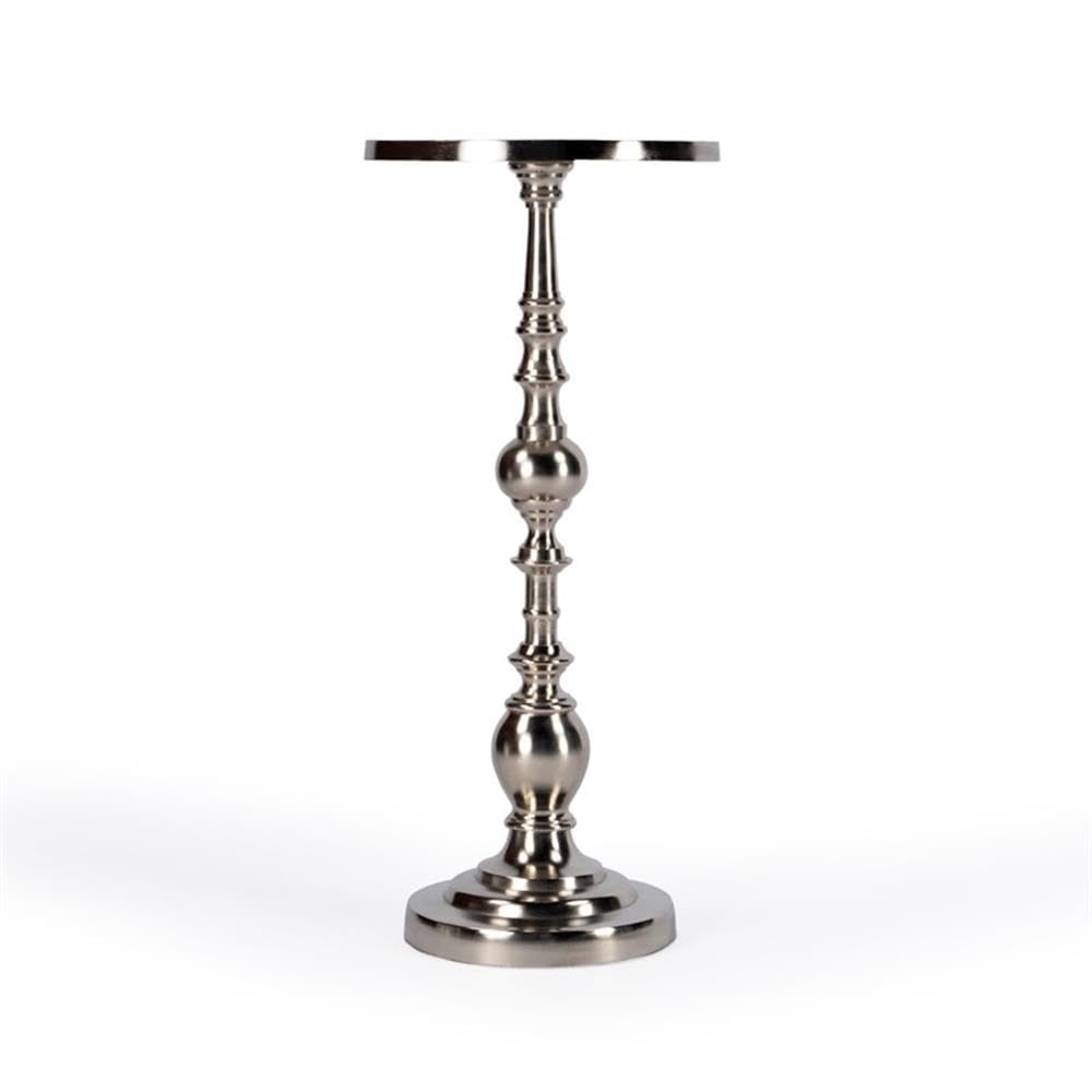 Home Square Silver Round Nickel Pedestal End Table Set of 2 - Modern Living Room Side Tables for Sofa, Bedroom & Office Decor