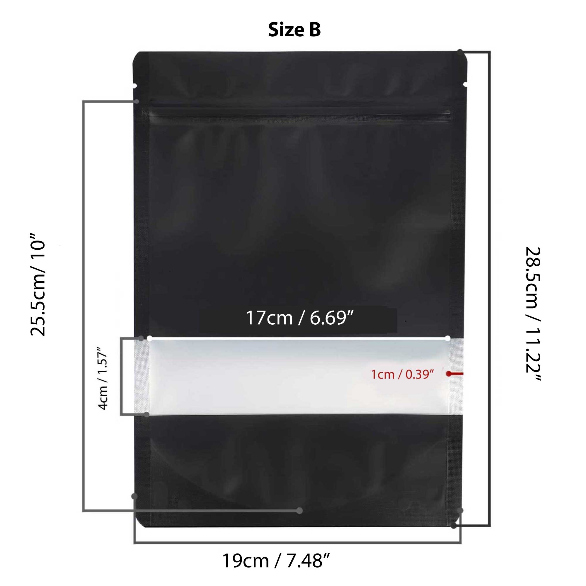 100 Resealable Mylar Stand Up Bags 28.5x19cm (11.2x7.5in) - Black Food Storage Zip Pouch for Coffee, Tea, Snacks & Dry Goods | Airtight Packaging Solution for Home Kitchen & Commercial Use