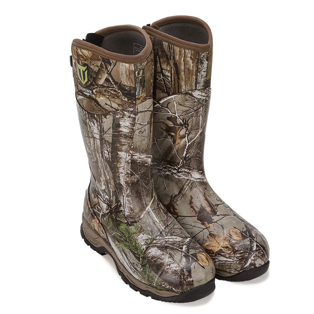 TIDEWE Men's Insulated Waterproof Rubber Hunting Boots - 800g Thinsulate, Realtree Xtra Camo, 7mm Neoprene - Warm Winter Boots for Hunting, Fishing & Outdoor Activities (Size 5-14)