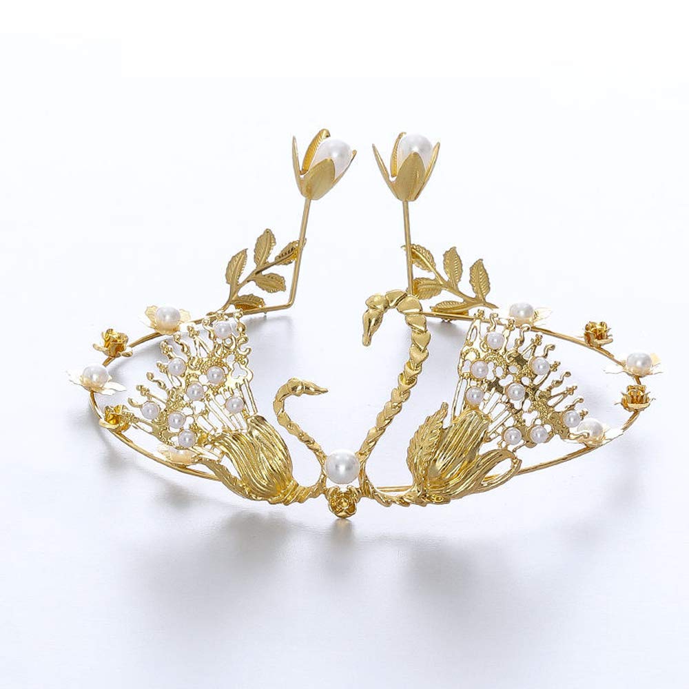 Elegant Gold Princess Crown Tiara for Women - Swan Bride Headdress for Wedding, Birthday, Prom & Party - Perfect for Cake Toppers & Special Occasions