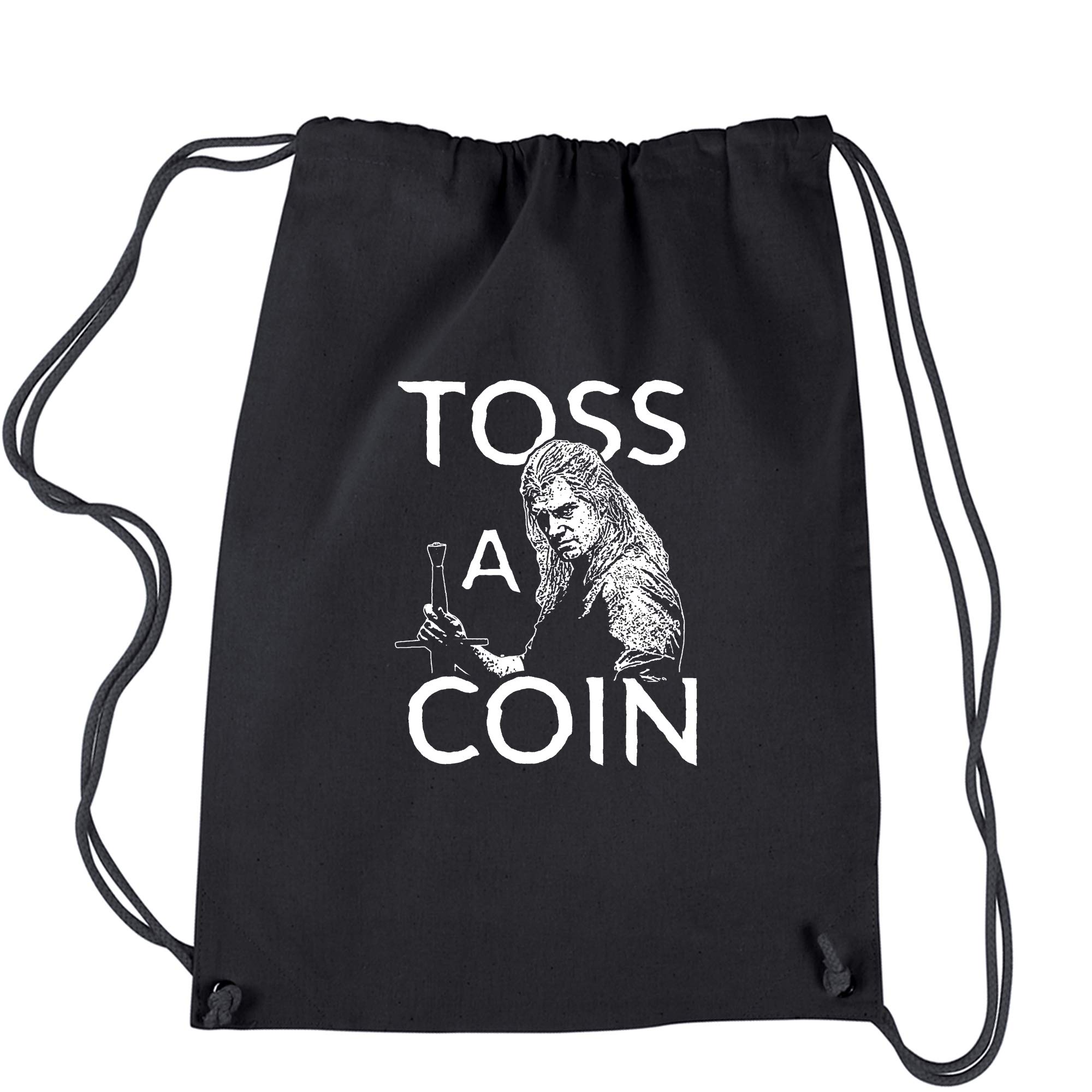 Black Drawstring Backpack for School, Gym & Travel - Lightweight & Durable Coin Toss Design Backpack | Perfect for Students, Sports & Outdoor Activities