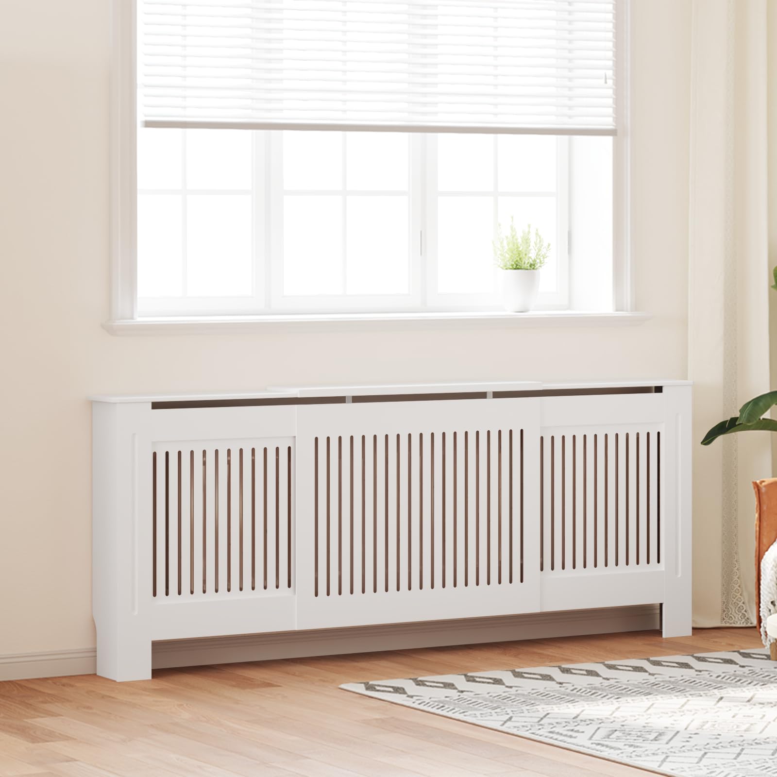 vidaXL Adjustable Radiator Cover Guard - 55.9” to 80.7” White MDF Heater Cover for Living Room, Office, Bedroom | Home Decor & Safety Solution for Baseboard Heaters