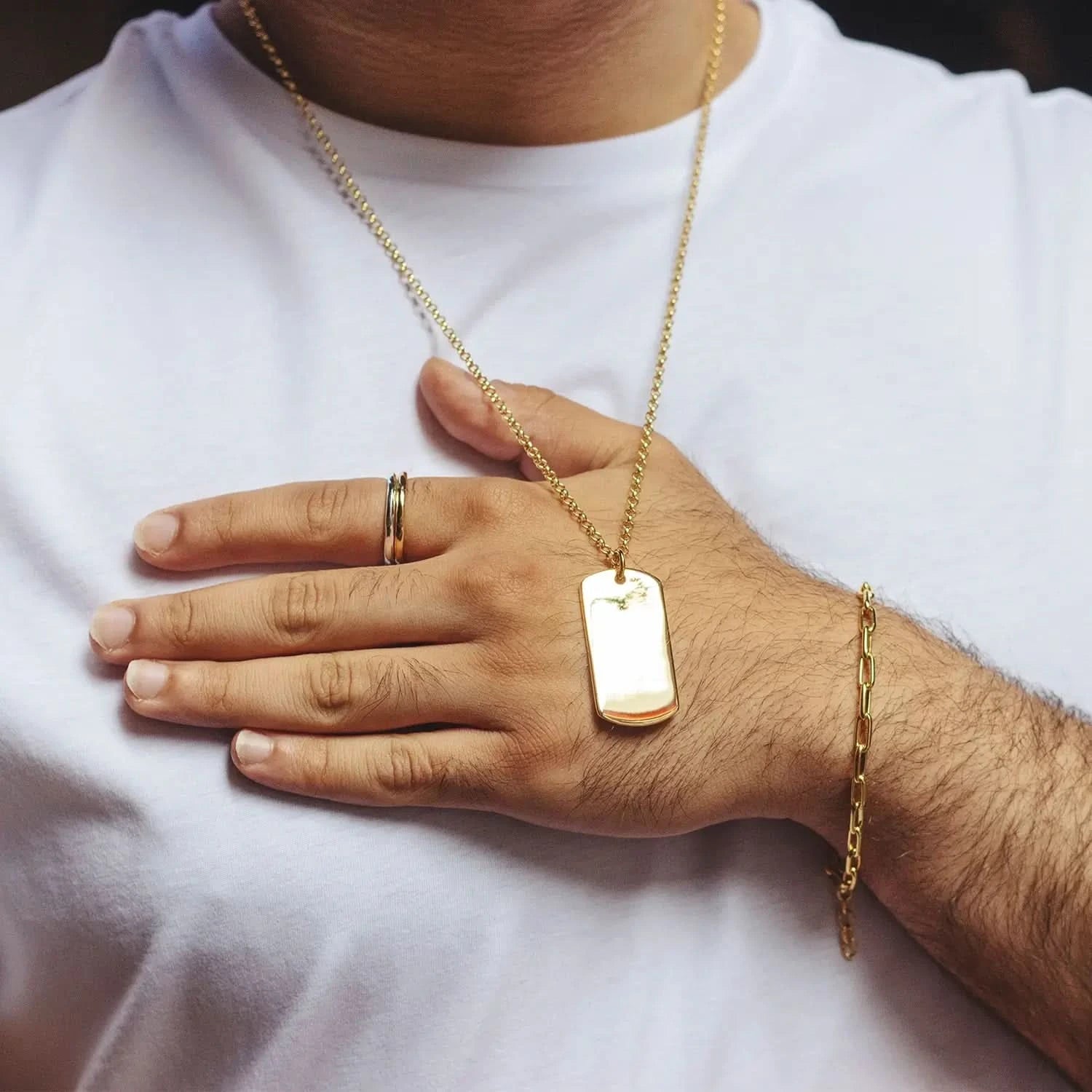 Men's XL Gold Dog Tag Necklace - Personalized Engraving - Perfect for Military, Gifts & Everyday Wear