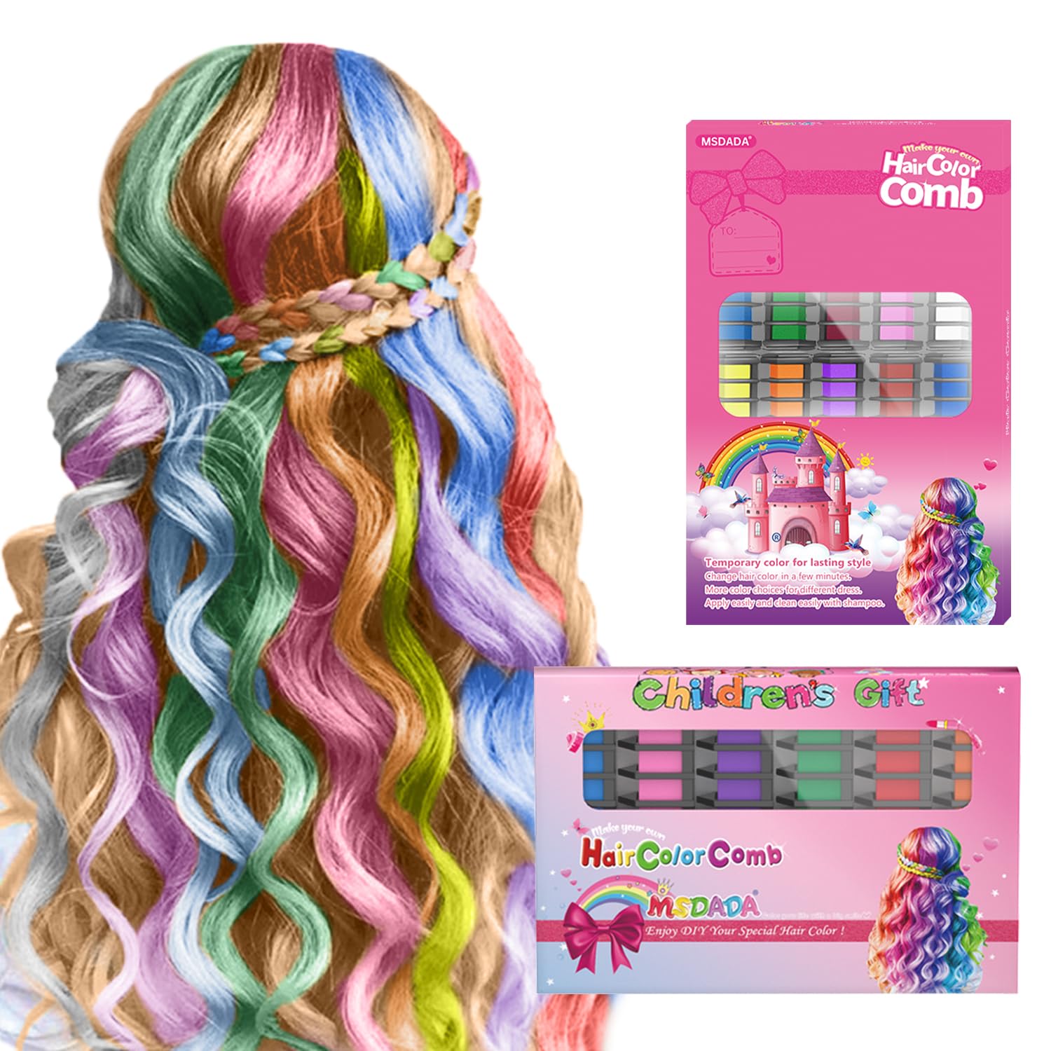 Washable Temporary Hair Chalk Comb - Non-Toxic Hair Color Dye for Kids & Girls Ages 4-12 | Birthday, Christmas, Cosplay, DIY Party Fun (10+6 Colors) | Great for Costumes, School Events & Playdates