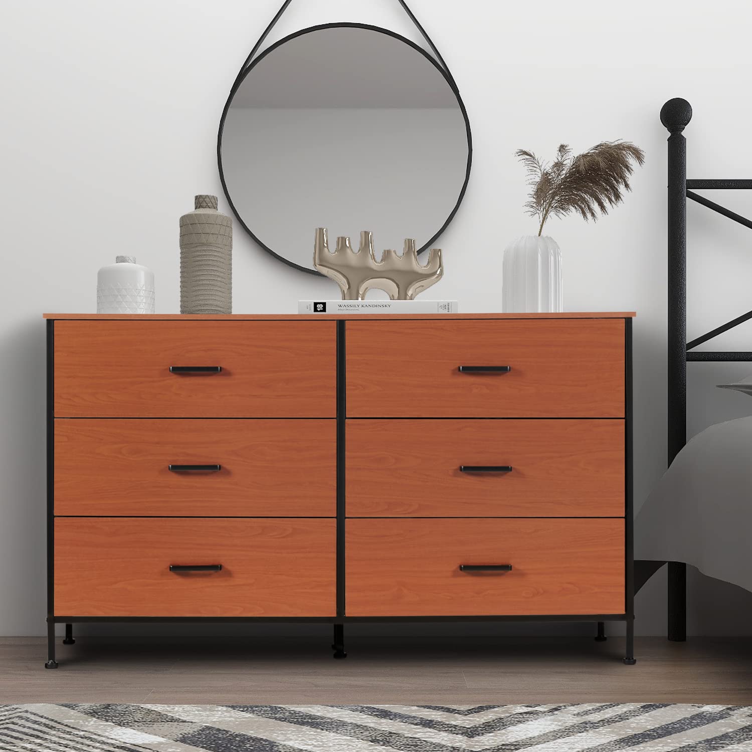 Industrial 6-Drawer Dresser with Metal Frame & Wooden Drawers - 47