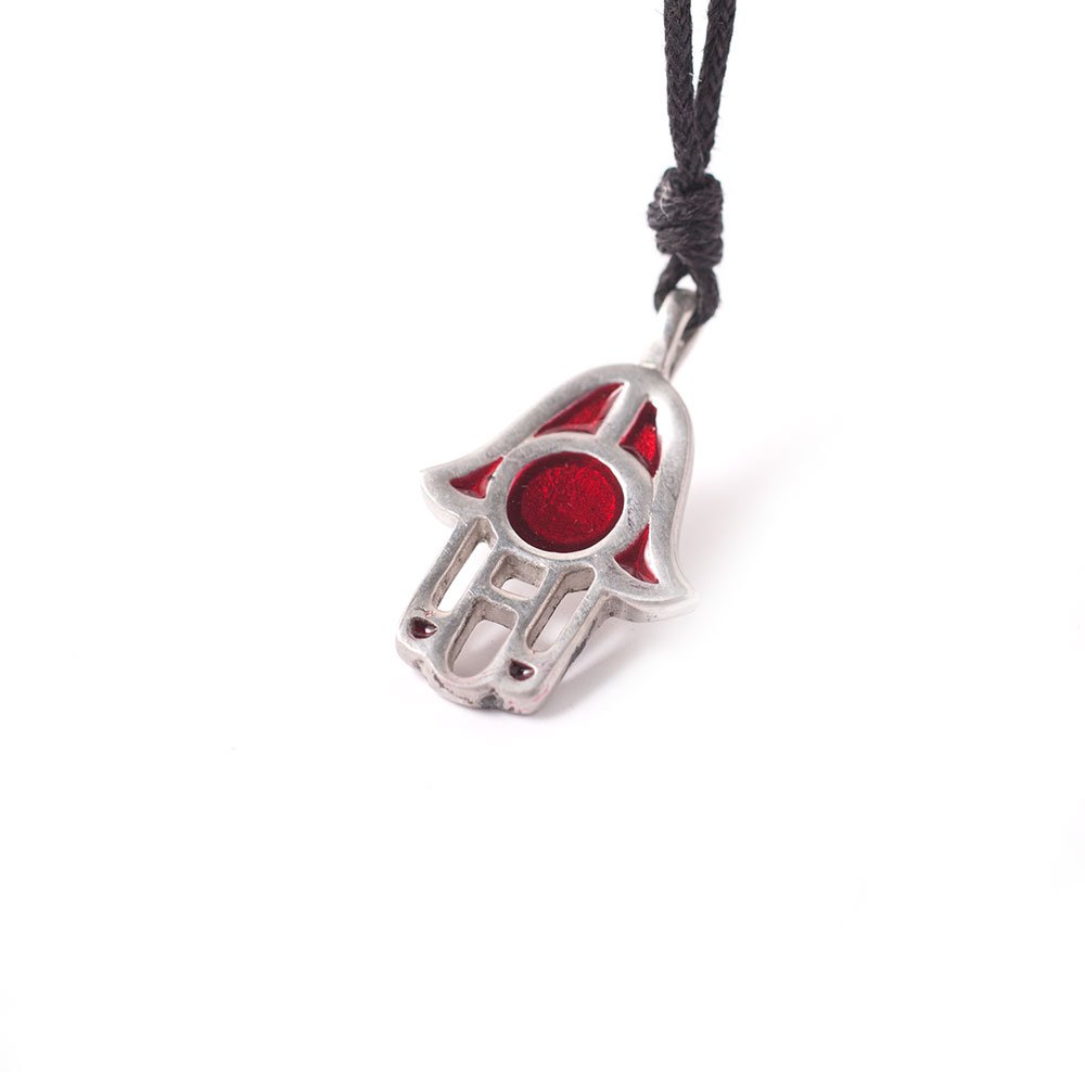 Vietguild Red Hamsa Silver Pewter Charm Necklace Pendant - Hand of Fatima Jewelry for Protection & Good Luck - Perfect for Gifts, Meditation, and Spiritual Wear