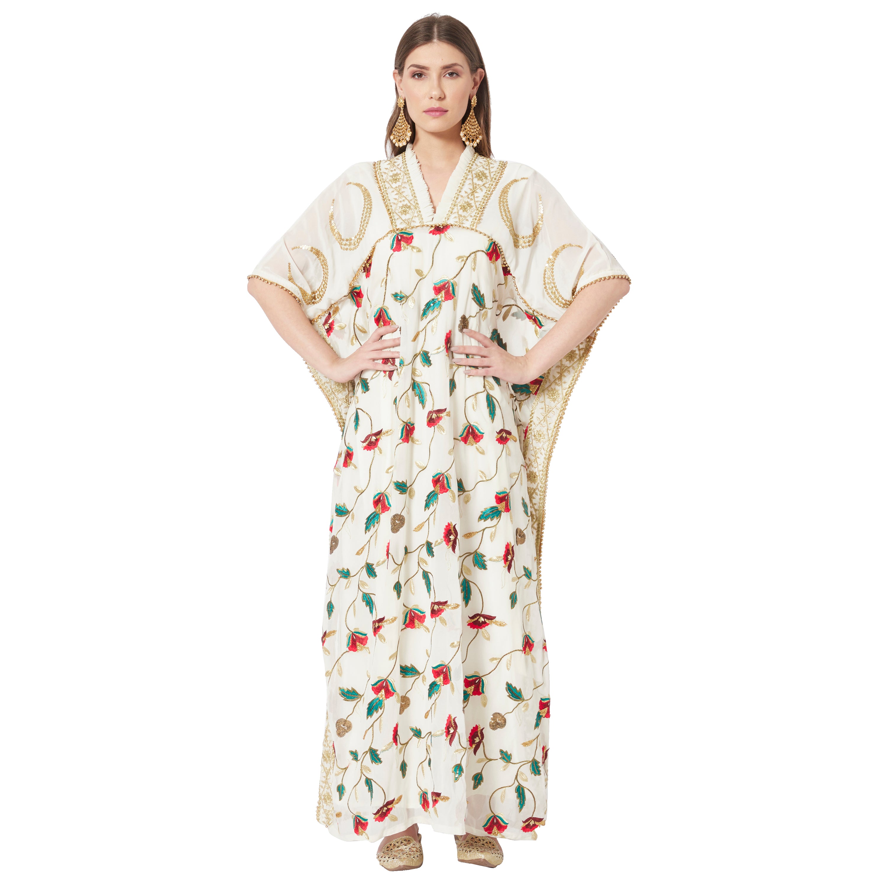 Exquisite Moroccan Embroidered Maxi Dress - Elegant Long Gown for Women | Perfect for Weddings, Parties & Special Occasions