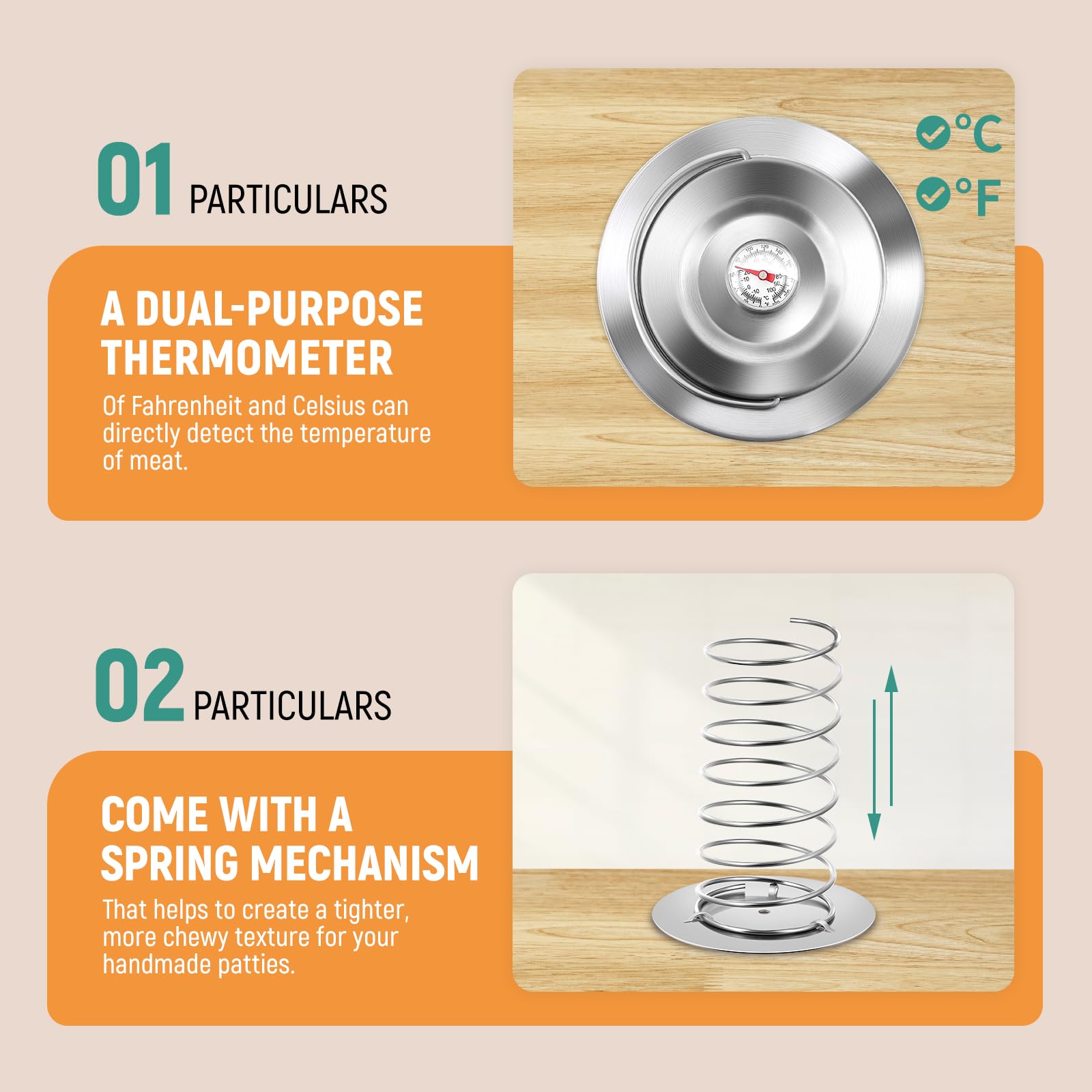 Premium 304 Stainless Steel Meat Press - Deli Meat Maker & Ham Press Tool for DIY Homemade Sausage, Lunch Meat with Built-in Thermometer - Perfect for Kitchen, BBQ, Camping & Food Prep