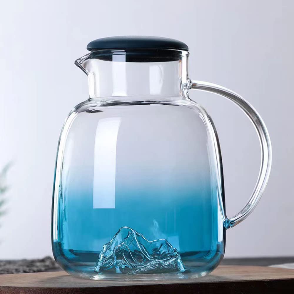 Gradient Blue Glass Large-Capacity Insulated Water Bottle - 64oz Leakproof Cold Brew Tea Kettle for Home, Office & Outdoor - Perfect for Iced Coffee, Summer Juices & Cold Drinks