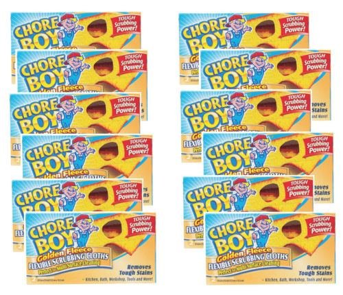 24-Pack CHORE BOY Golden Fleece Scouring Pads - Heavy Duty Cleaning Cloths for Kitchen, Grill, Pots & Pans - Multi-Surface Scrubber for Stubborn Stains (Perfect for Outdoor BBQ, Camping & Household Cleaning)