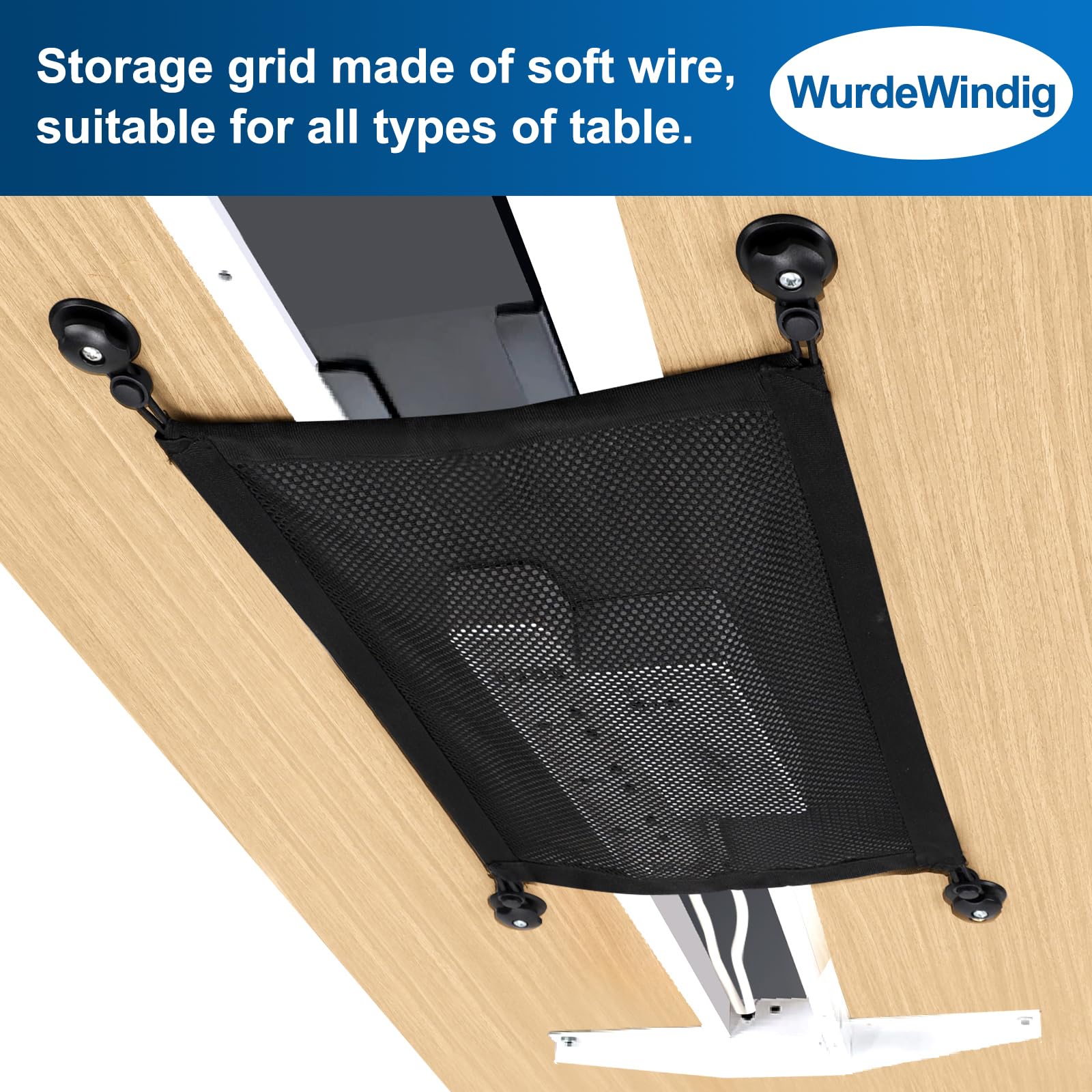 Under Desk Cable Management Net - Black Mesh Computer Cable Organizer with Cable Ties (15.7 x 11 Inches) | Office Supplies Organizer for Desk, Home & Workspace | Keep Wires Tidy Under Computer Desk or Gaming Setup