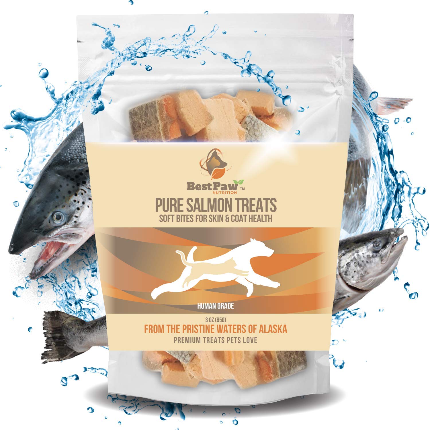 Best Paw Nutrition Freeze-Dried Pure Salmon Dog & Cat Treats - Grain-Free, All Natural USA Made - Healthy Training Rewards & Snacks - Perfect for Training, Rewarding Good Behavior & Bonding with Pets