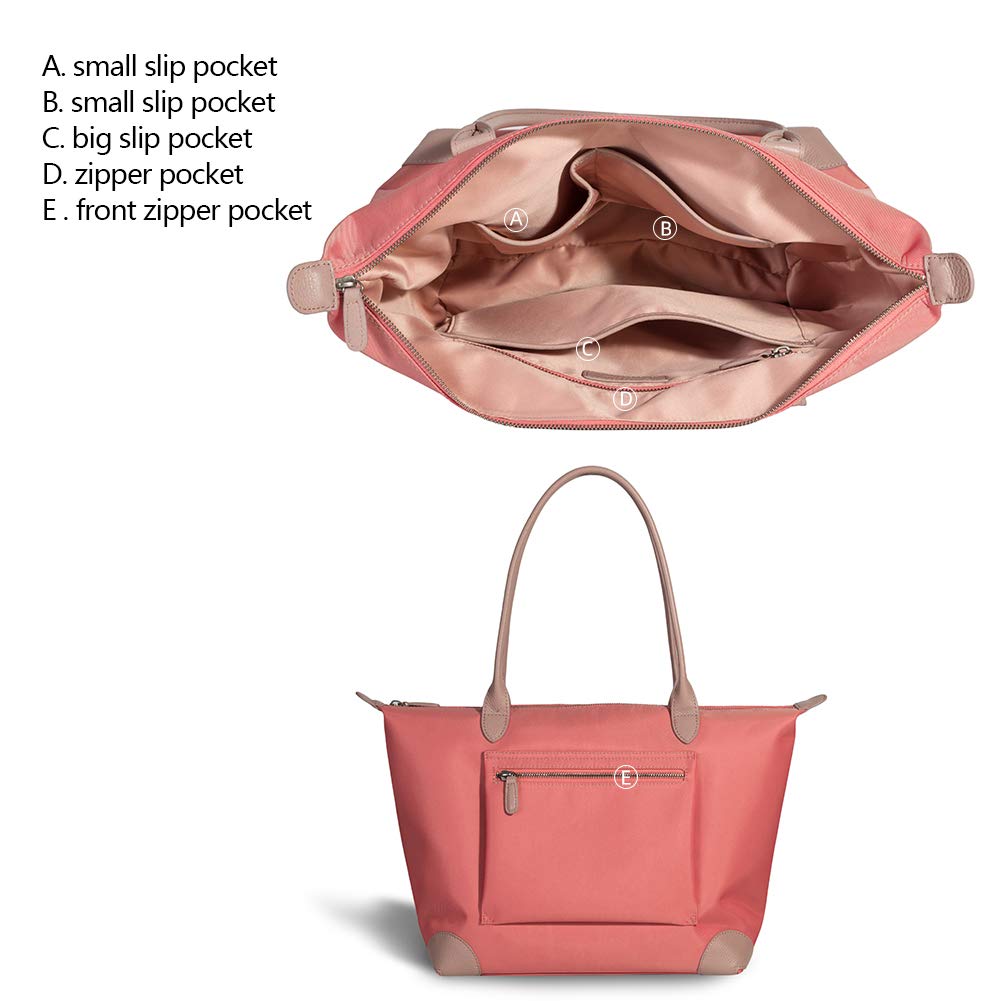 Stylish Large Lightweight Tote Bag for Women - Designer Leather & Nylon Work Shoulder Bag, Foldable Travel Purse | Perfect for Office, Commute, Shopping & Weekend Getaways