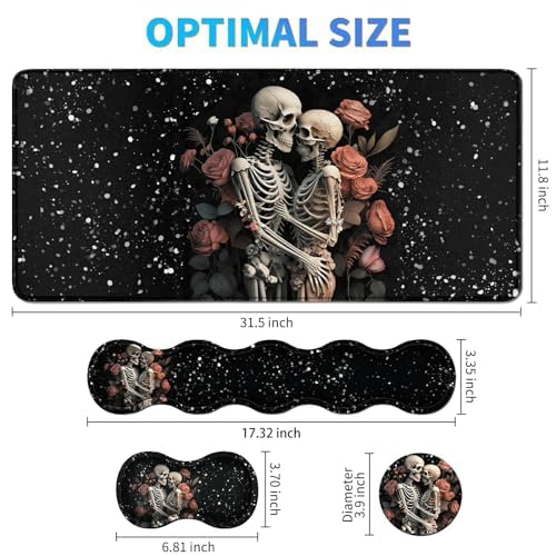 4Pcs Ergonomic Memory Foam Keyboard & Mouse Wrist Rest Set with Non-Slip Gaming Desk Mat (31.5