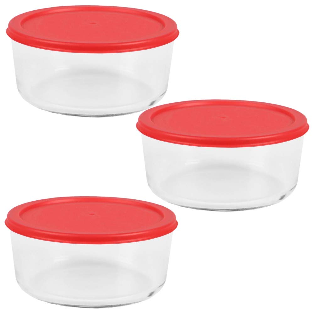 Premium Borosilicate Glass Food Storage Containers with Airtight Red Lids - Set of 3 (55oz Each) | Microwave & Freezer Safe | Perfect for Meal Prep, Leftovers & Pantry Organization
