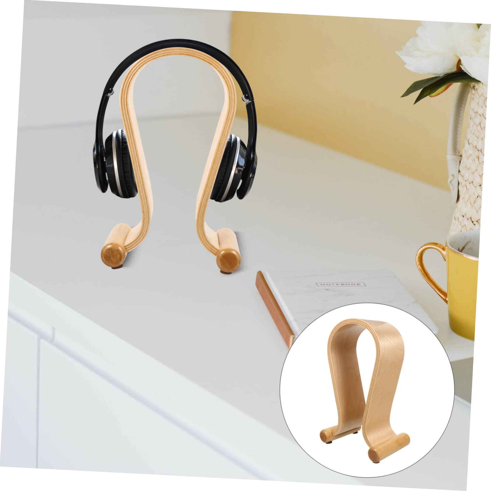 Mikikit 2 Pack Wooden Headphone Stand - Premium Headset Hanger Display Holder for Desk, Perfect for Organizing Earphones, Gaming Headsets & Audio Accessories - Ideal for Home Office, Studio & Gaming Setup
