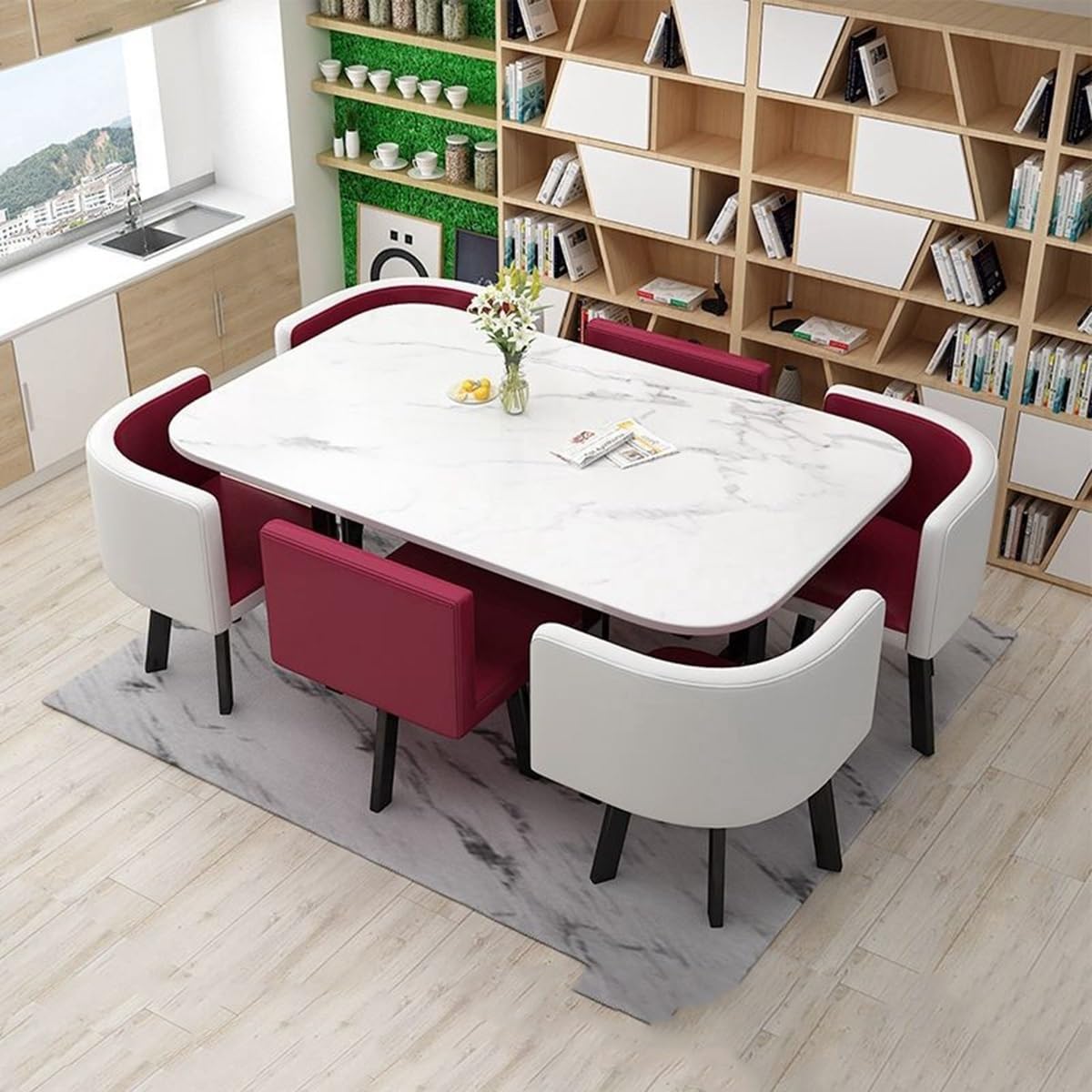 Purple 6-Piece Dining Table Set with Chairs - Office Conference Table, Reception Desk, Coffee Bar Table for Business Meetings & Home Use - Perfect for Meetings, Dining & Office Decor