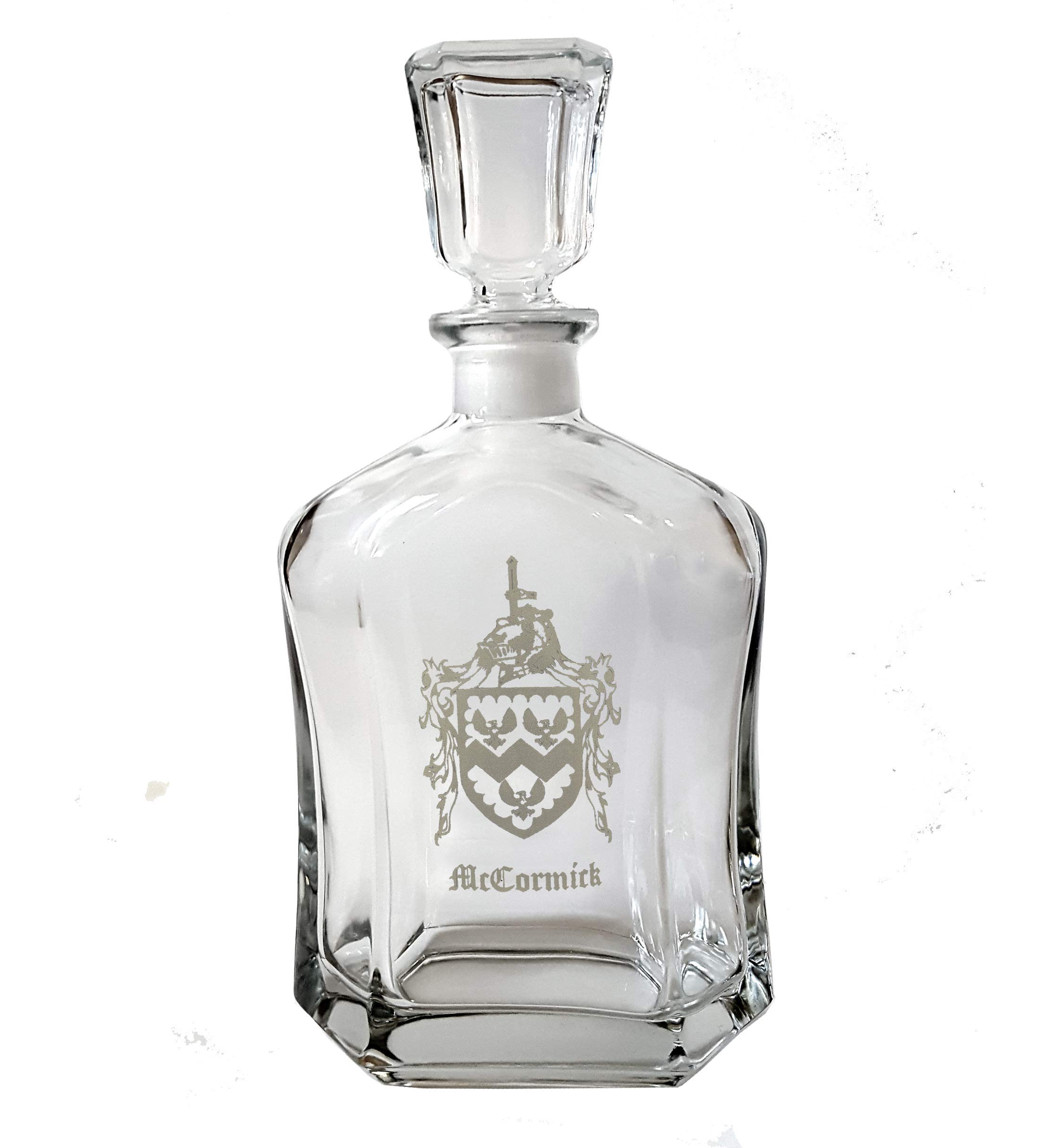 Personalized Family Crest Whiskey Decanter Set with Engraved Coat of Arms - Premium Glass Decanter and Rocks Glasses Gift for Men - Perfect for Home Bars, Weddings, and Anniversary Gifts