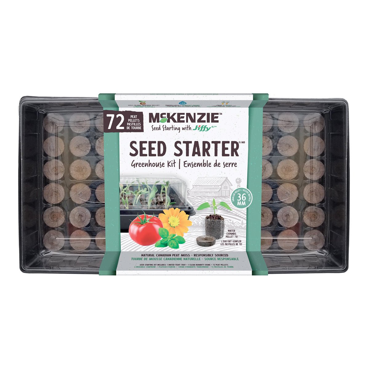 McKenzie Seeds with Jiffy Greenhouse Seed Starter Kit - 72 Peat Pellets (36MM) for Indoor Gardening, Home Planting & Herb Cultivation