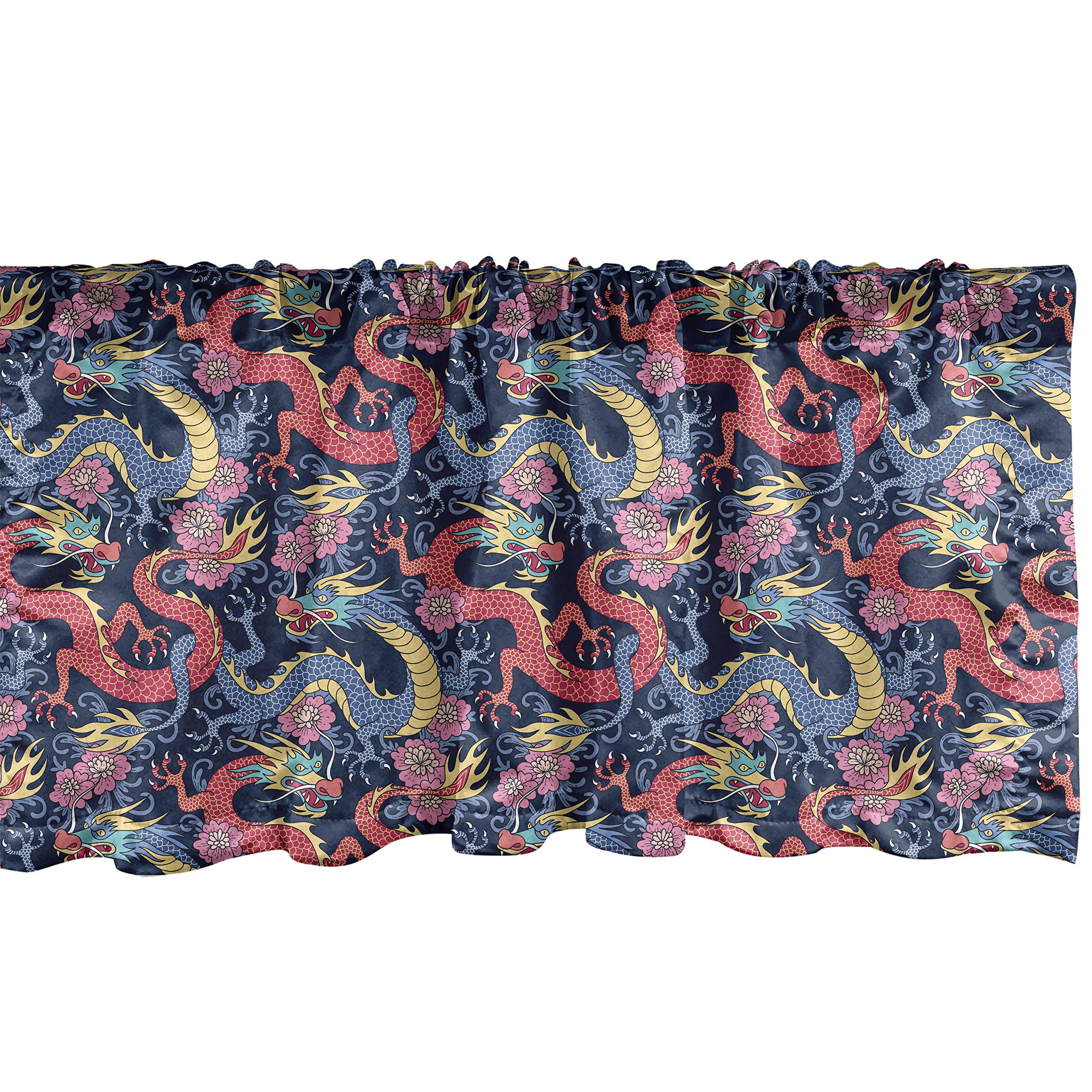 Ambesonne Dragon Window Valance - Ornate Floral Embroidery Curtain Valance with Rod Pocket, 54