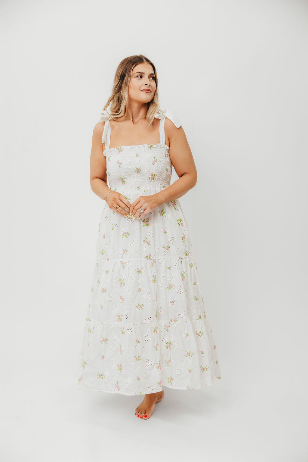 Brinley Embroidered Floral Summer Dress for Women - White & Pink A-Line Sundress | Perfect for Beach Vacation, Garden Party & Date Night Outfits