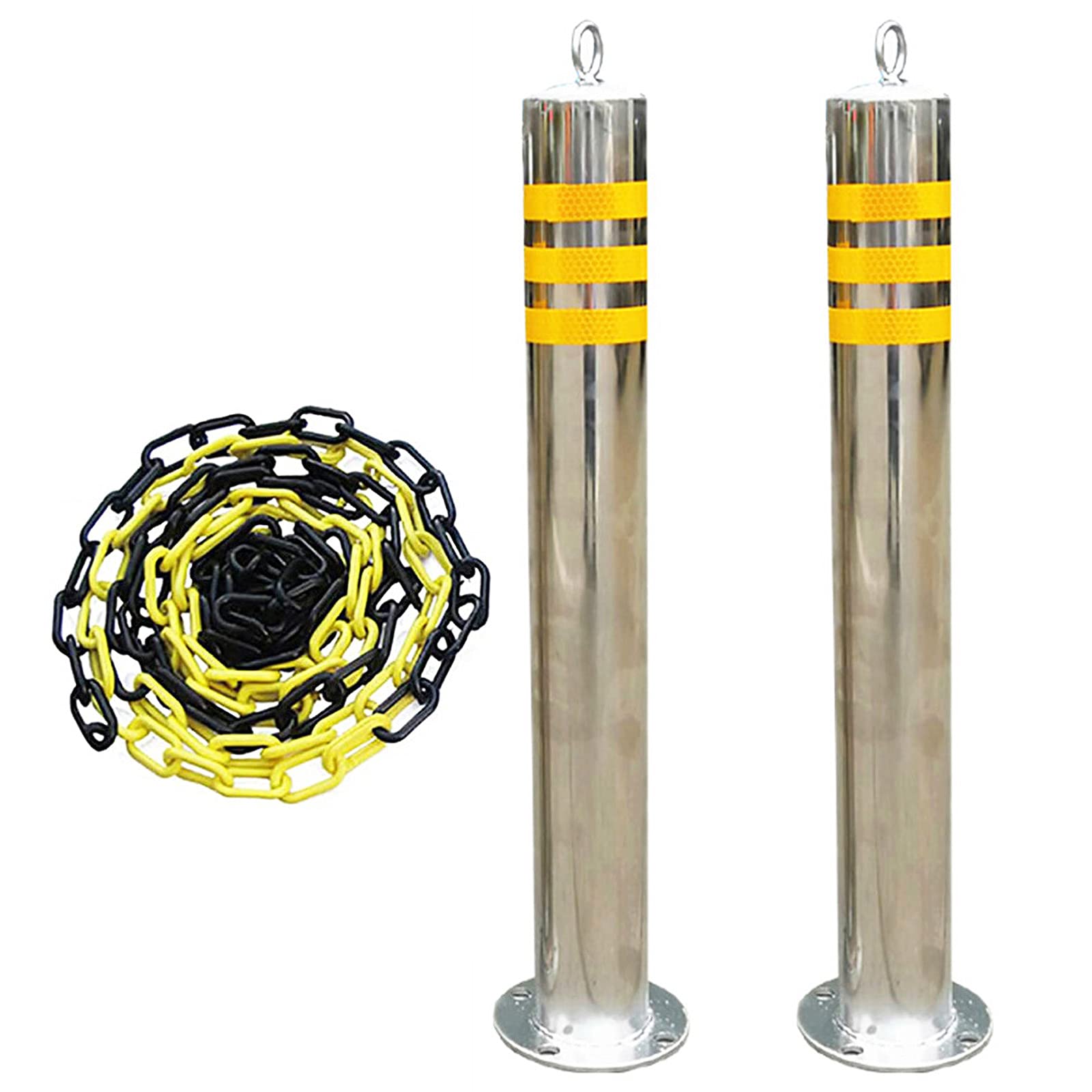 Stainless Steel Parking Lock Safety Barrier Bollard - Reflective Driveway Guard with 8 Free Anchor Bolts (650x89mm) | Perfect for Parking Lots, Garages & Road Safety Protection