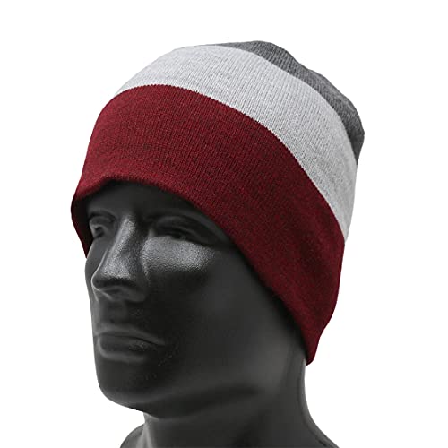 Gray and Maroon Stripe Beanie