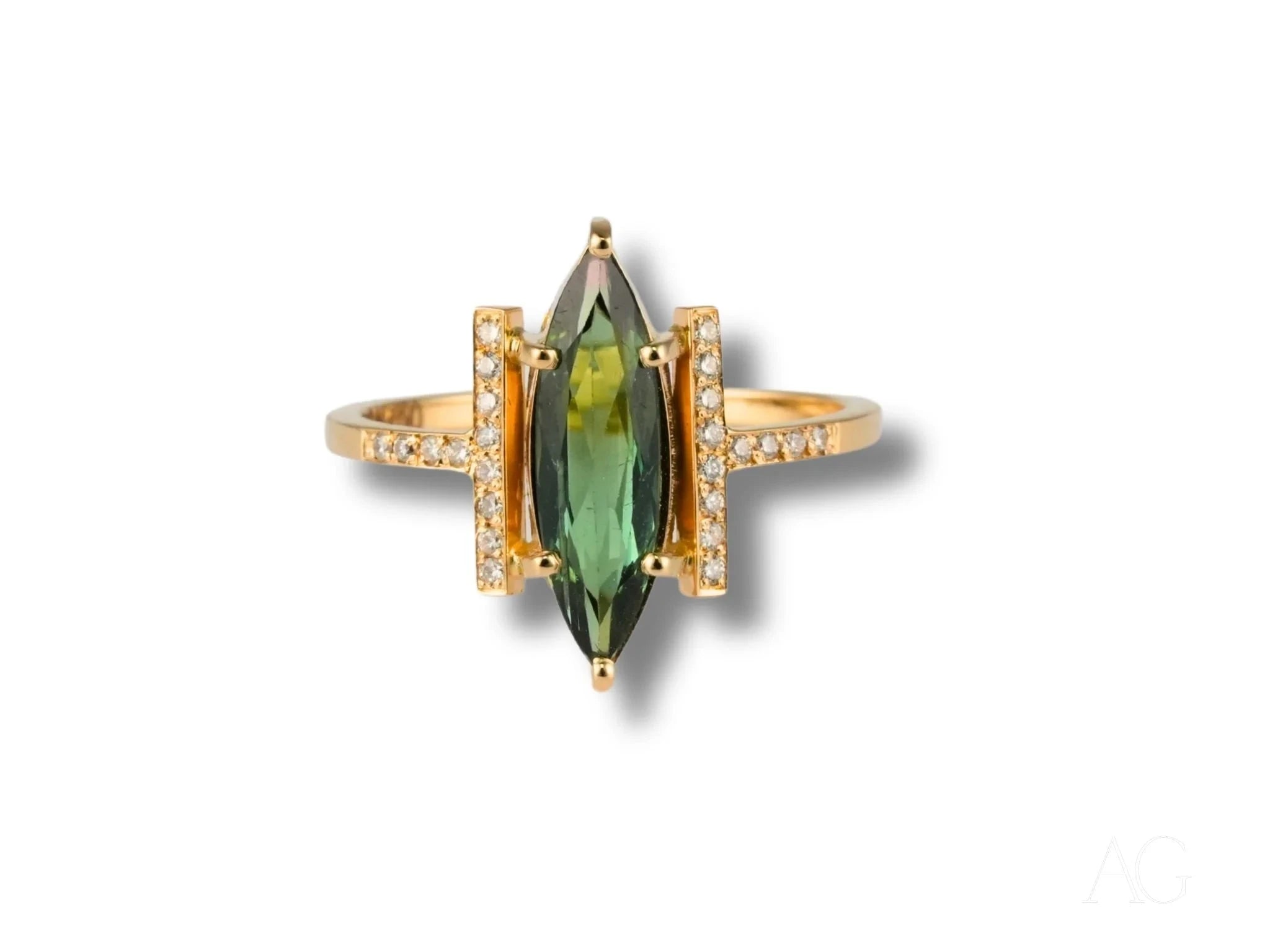 Emerald Whisper – 18K Gold Green Tourmaline & Diamond Ring for Women | Luxury Engagement, Wedding, Anniversary Jewelry Gift | Elegant Statement Piece for Special Occasions