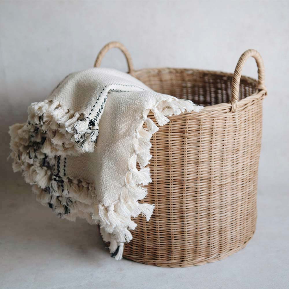 Lolo Rattan Basket - Natural Woven Storage Basket for Home Decor, Organizing Blankets, Toys & Laundry - Perfect for Living Room, Bedroom & Nursery