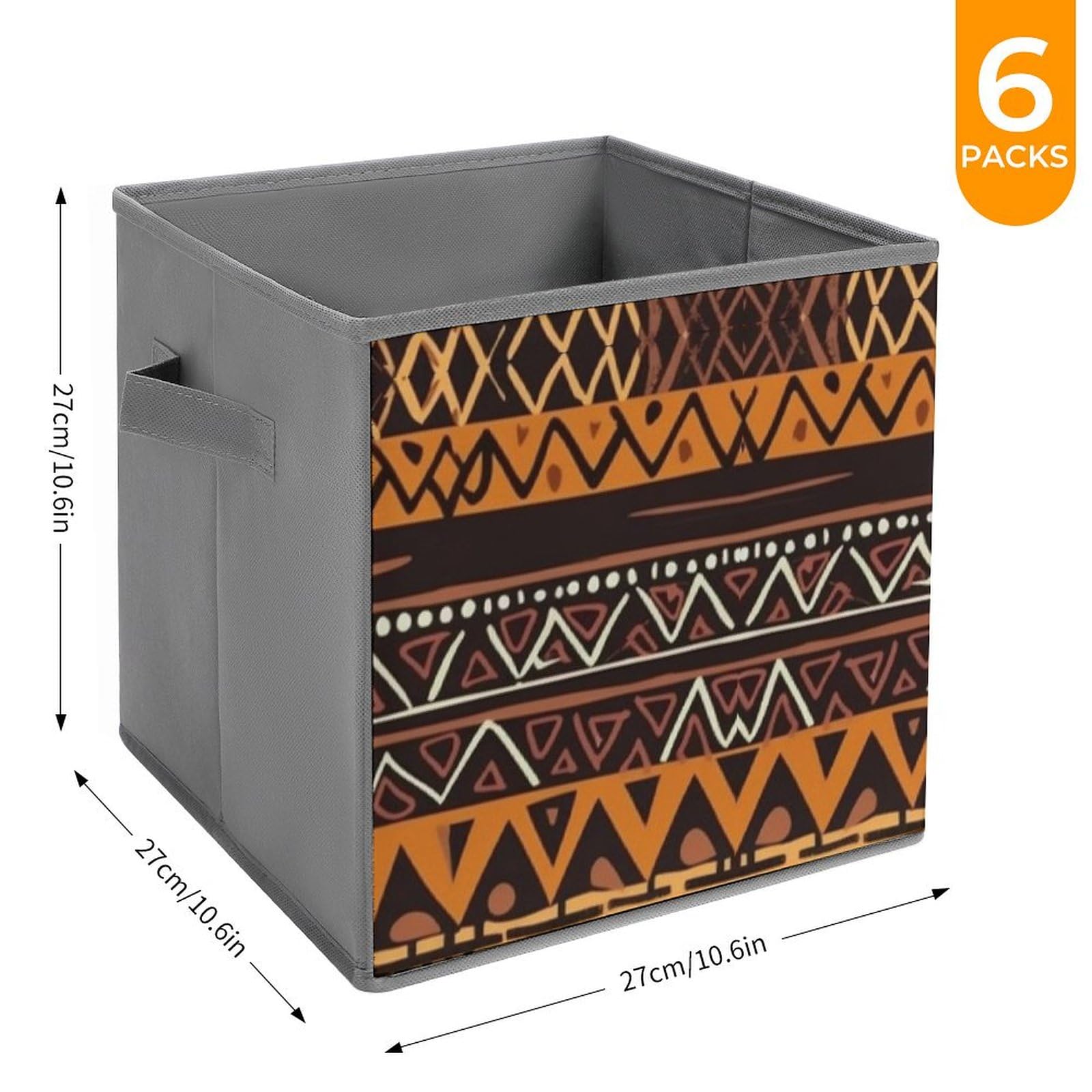 African Mud Cloth Tribal Storage Bins - 6 Pack Collapsible Fabric Baskets with Handles for Closet, Bedroom & Home Organization | Large Storage Cubes for Clothes, Toys & Household Items