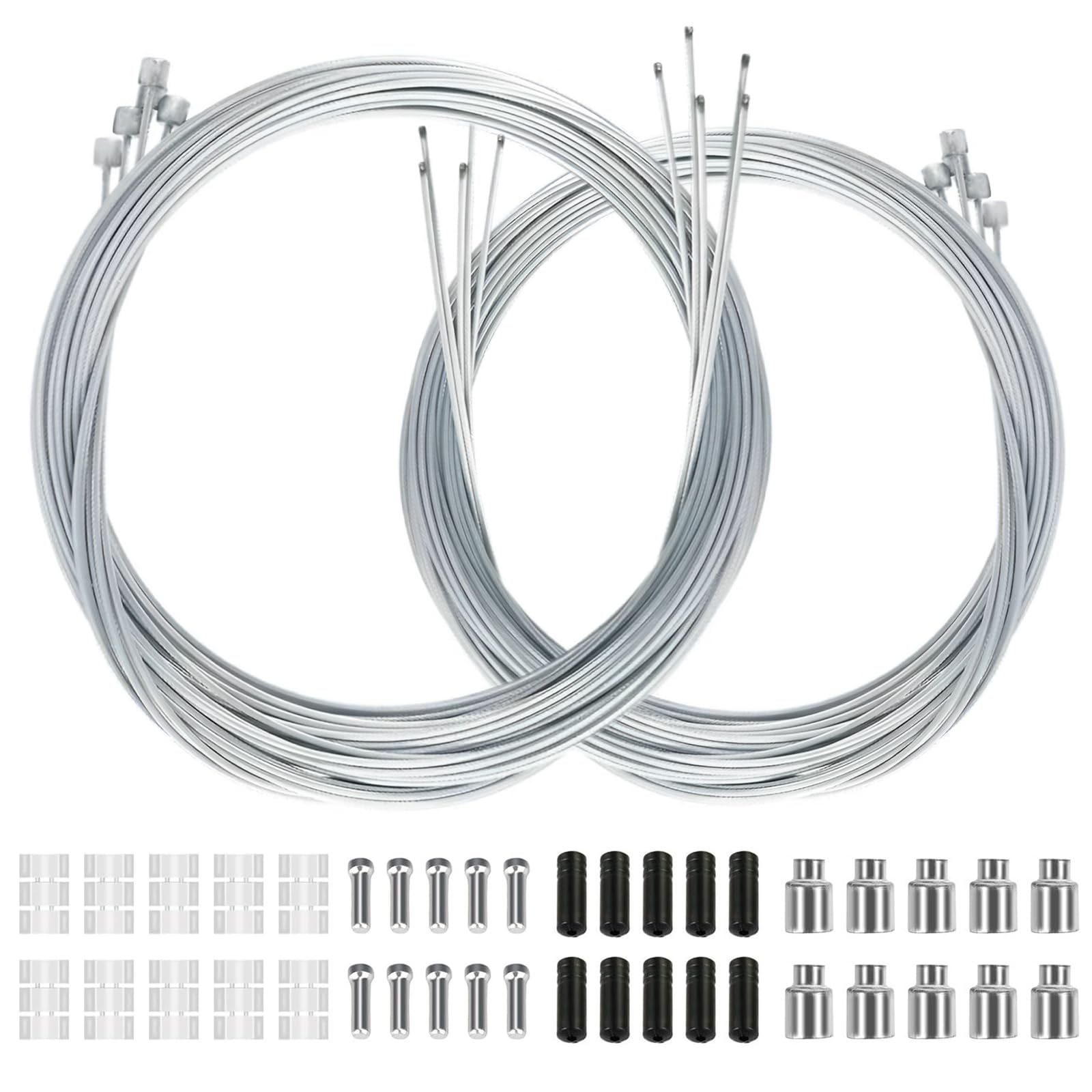 4PCS Professional Bicycle Brake Cable Kit for Mountain Bikes - Front & Rear Brake Cables with 16 Cable End Caps | Durable Bike Brake Lines for Cycling, Commuting & Off-Road Adventures
