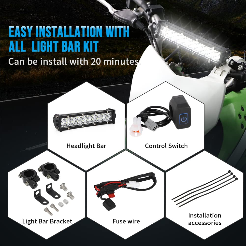 AUTOVIC 60W Universal Motorcycle Light Bar Kit with Mounting Brackets & Switch - Fits CRF250F, CRF110, TTR110, YZF450 & Most 7/8