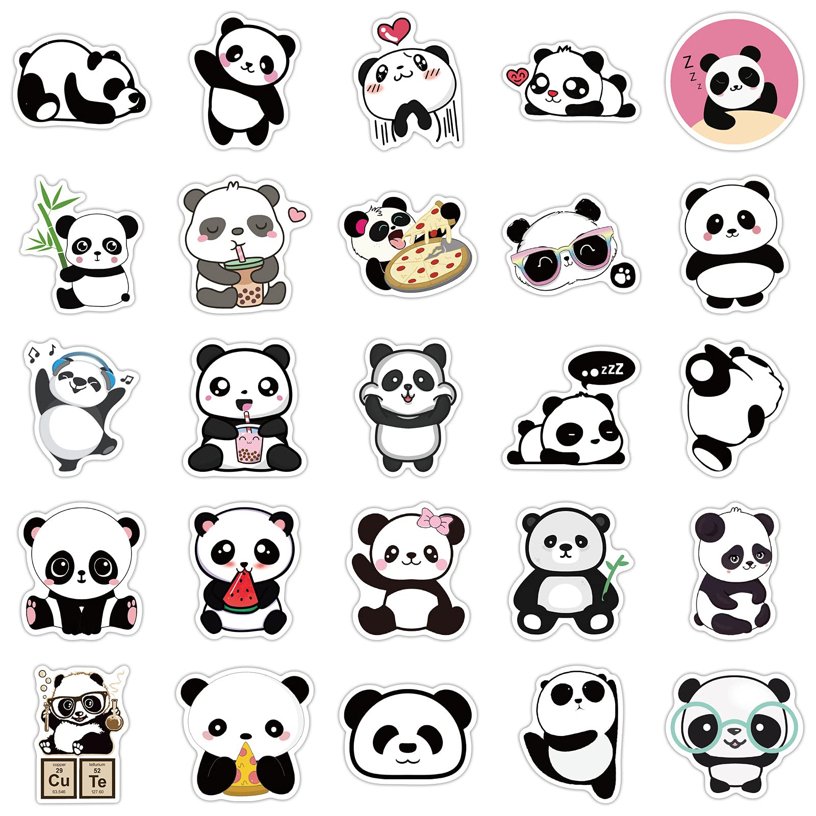 50Pcs Cute Panda Stickers - Waterproof Vinyl Decals for Laptop, Water Bottle, Phone & Luggage - Adorable Cartoon Stickers Pack for Kids Room Decor, School Supplies & DIY Crafts
