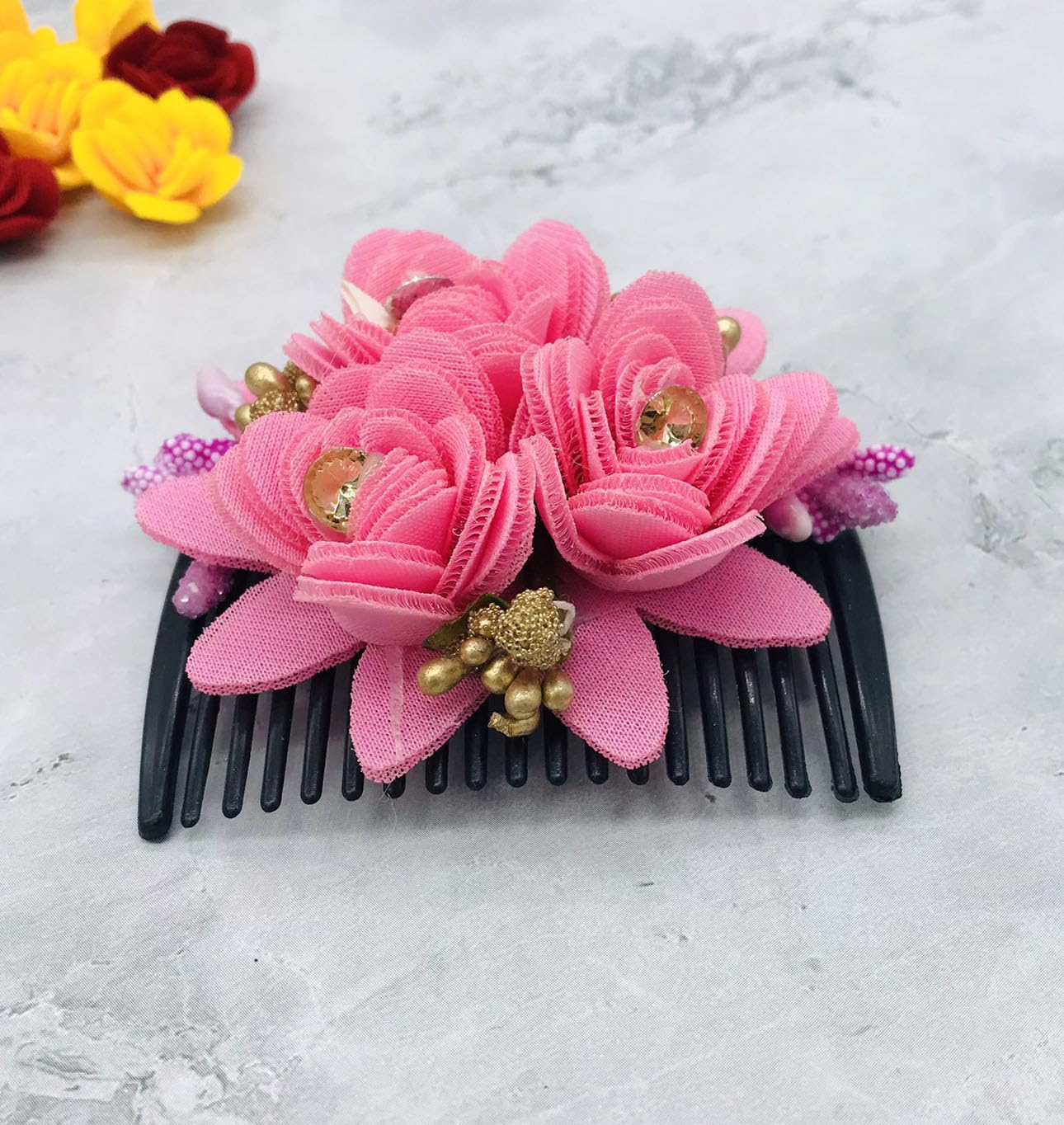 Gadinfashion™ Artificial Flower Juda Comb - Elegant Side Hair Comb for Women & Girls, Perfect Wedding & Party Hair Accessories (Pack of 1) - Great for Bridal Hairstyles, Prom, and Special Occasions