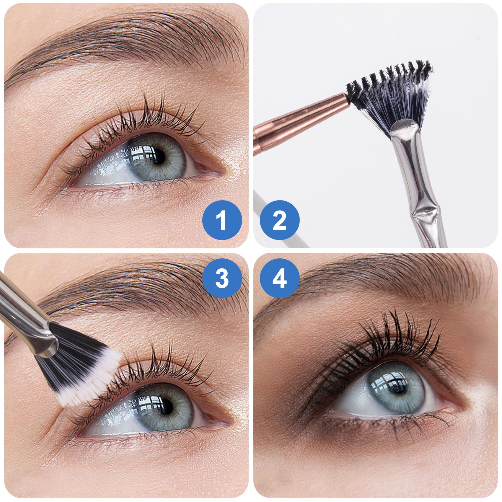 PAGOW 2-Pack Folding Angle Scalloped Eyelash Brush - 2024 New Mascara Fan Brush & Eyelash Comb Separator - Soft Bristle Multifunctional Fan-Shaped Makeup Tool for Upper & Lower Lashes - Perfect for Professional Makeup & Travel Beauty Kits