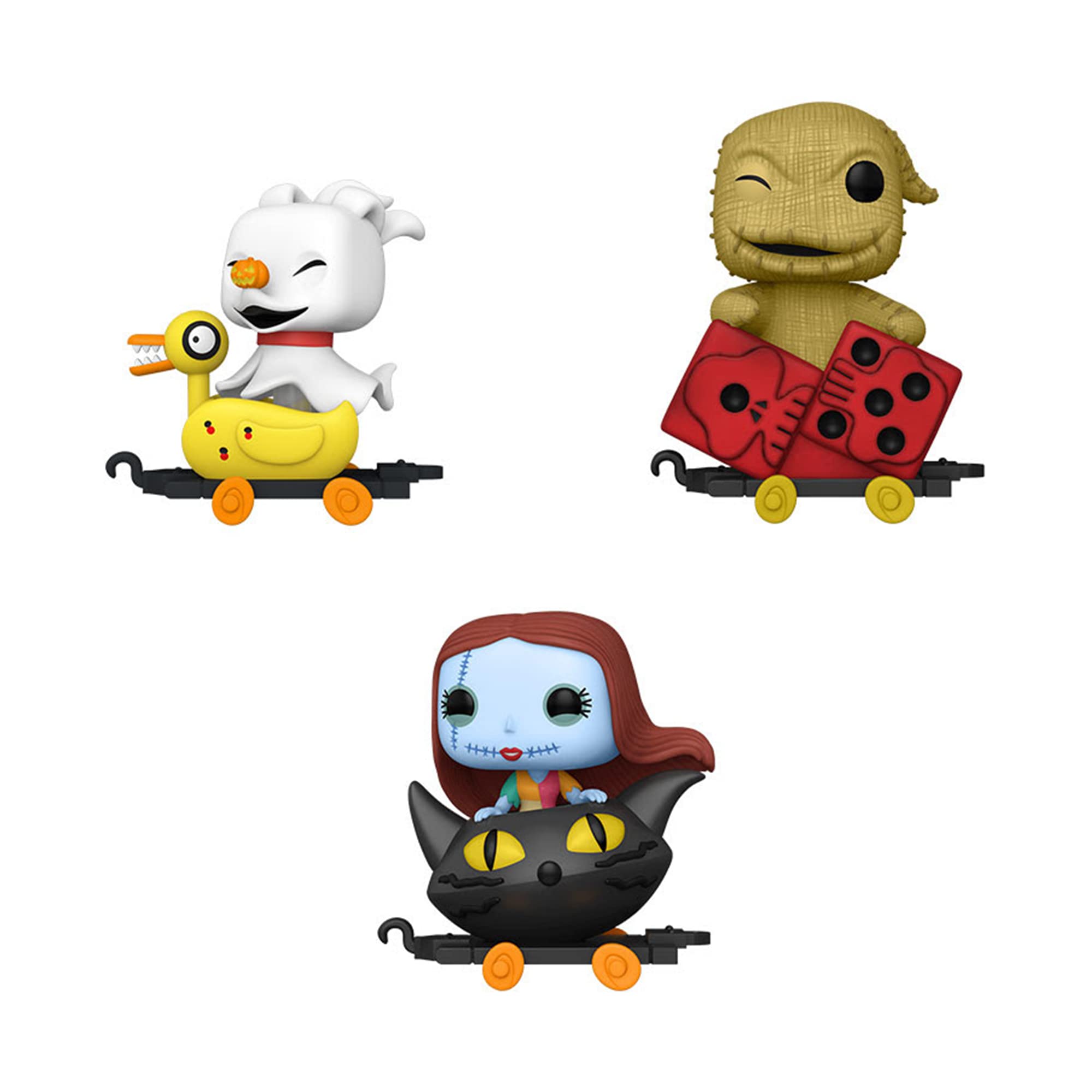 Funko Pop! Nightmare Before Christmas Train Set - Sally in Cat Cart, Oogie in Dice Cart & Zero in Duck Cart | 3-Piece Collectible Figure Series | Perfect for Disney Fans & Holiday Decor
