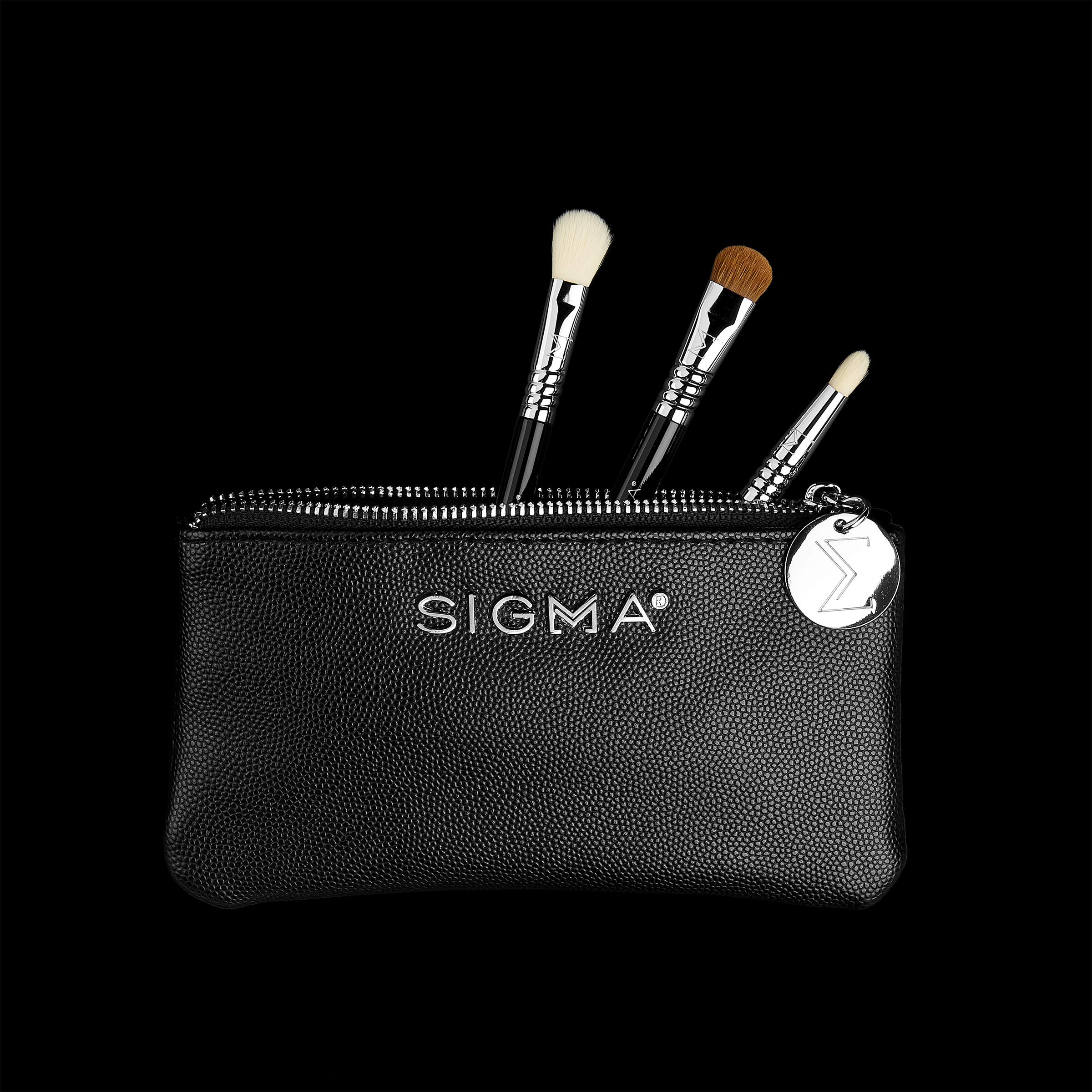 Sigma Beauty Glam 'N Glow Mini Eye Makeup Brush Set – 3 Professional Brushes for Blending, Shading & Eyeliner | Perfect for Travel & Everyday Makeup | Includes Black Makeup Pouch (4 Pcs)