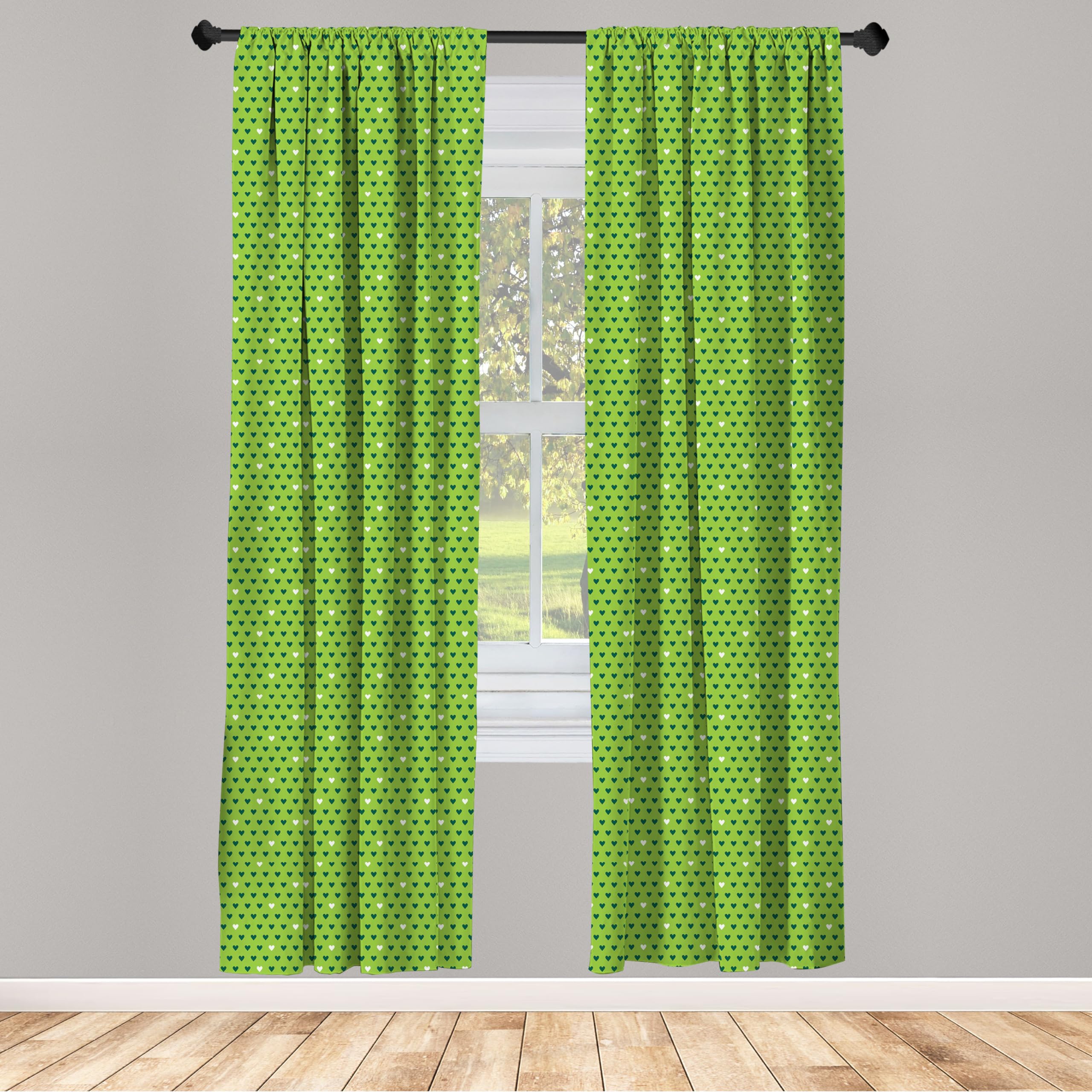 Ambesonne Green Heart Pattern Curtains - 2 Panel Set 28
