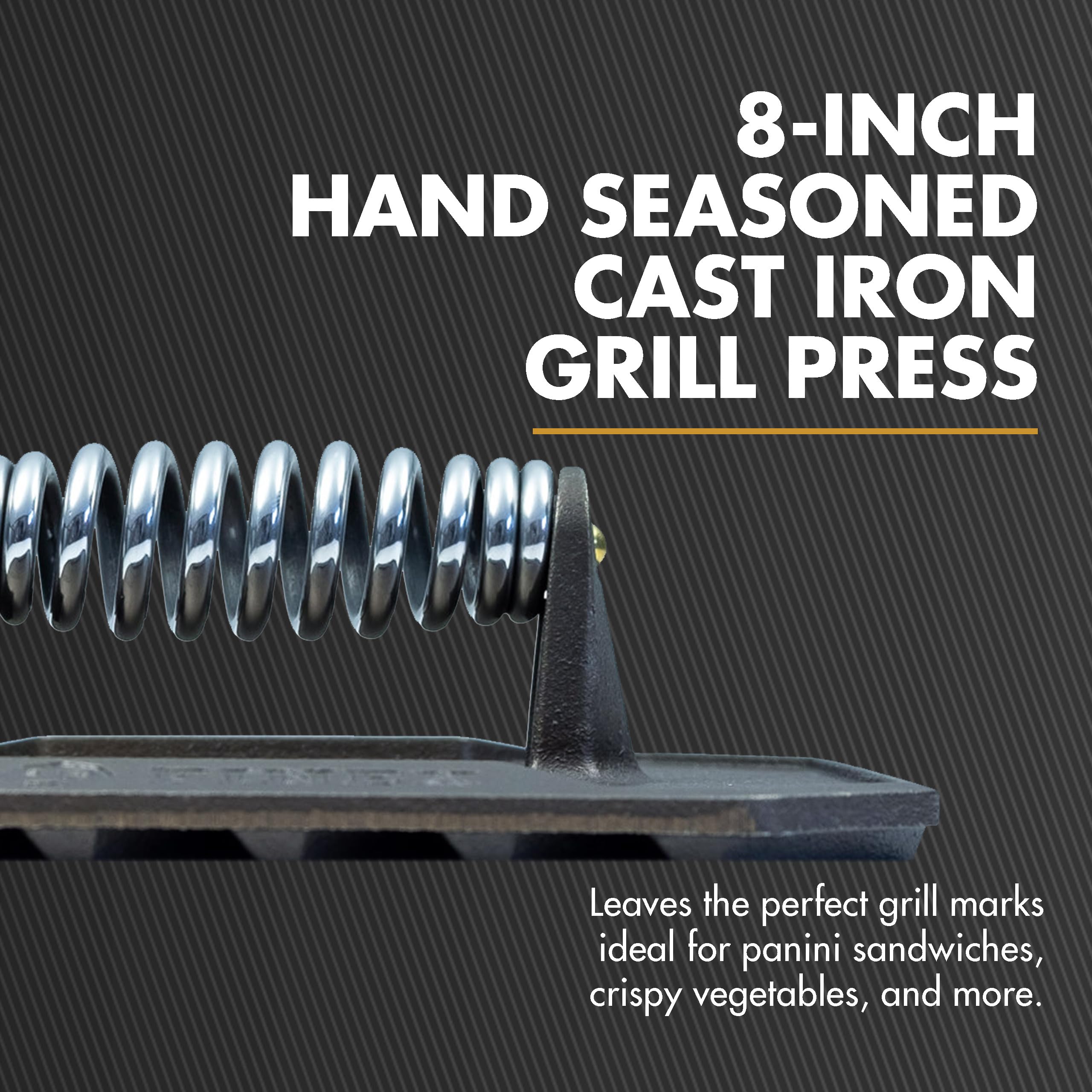 Premium FINEX 8-Inch Cast Iron Grill Press - Heavy Duty Weight for Perfect Panini, Burgers & Steaks | Ideal for Indoor/Outdoor Cooking, Camping & BBQ Parties