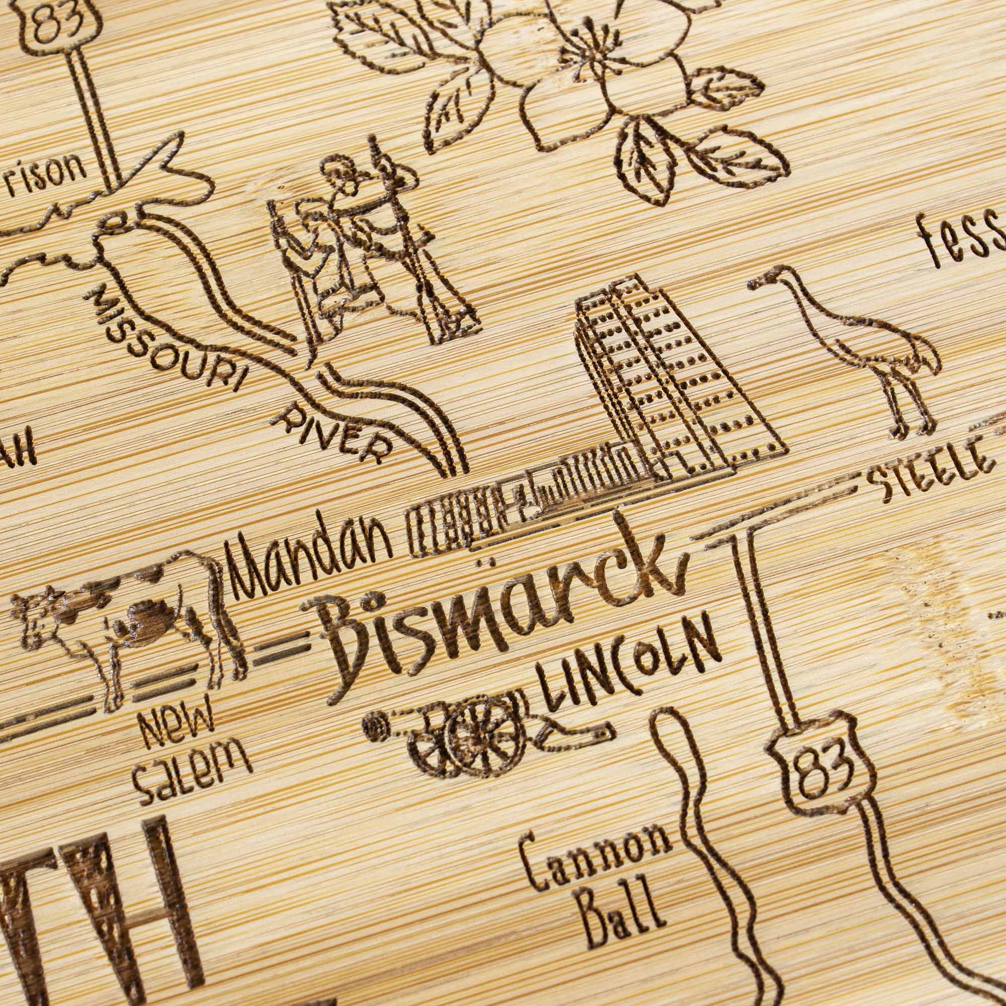 Premium North Dakota Themed Wooden Cutting Board - 9.75