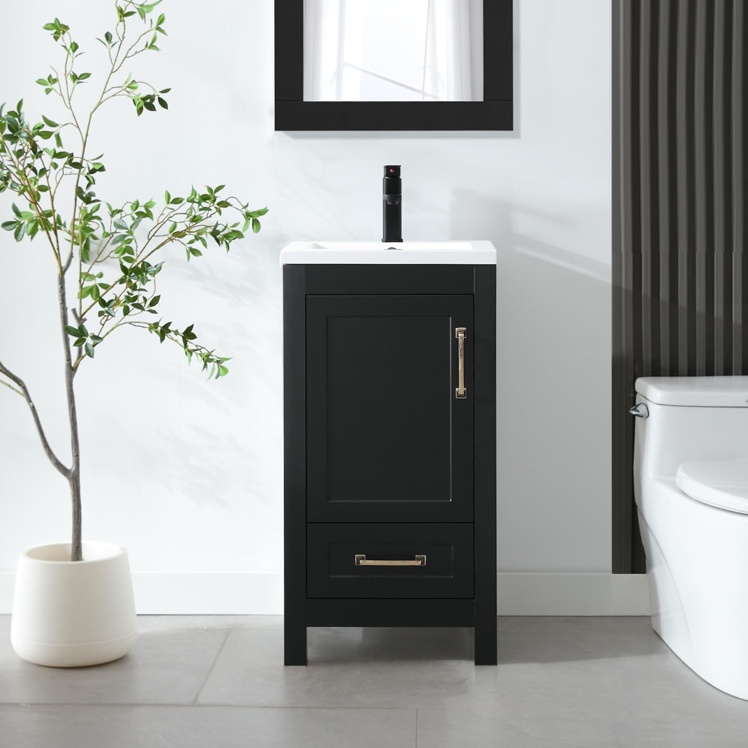 LUCKWIND 18 Inch Modern Black Bathroom Vanity with Ceramic Sink, Faucet & Storage Drawers - Space-Saving Cabinet for Small Bathrooms, Powder Rooms & Apartments | Perfect for Compact Spaces & Home Renovations
