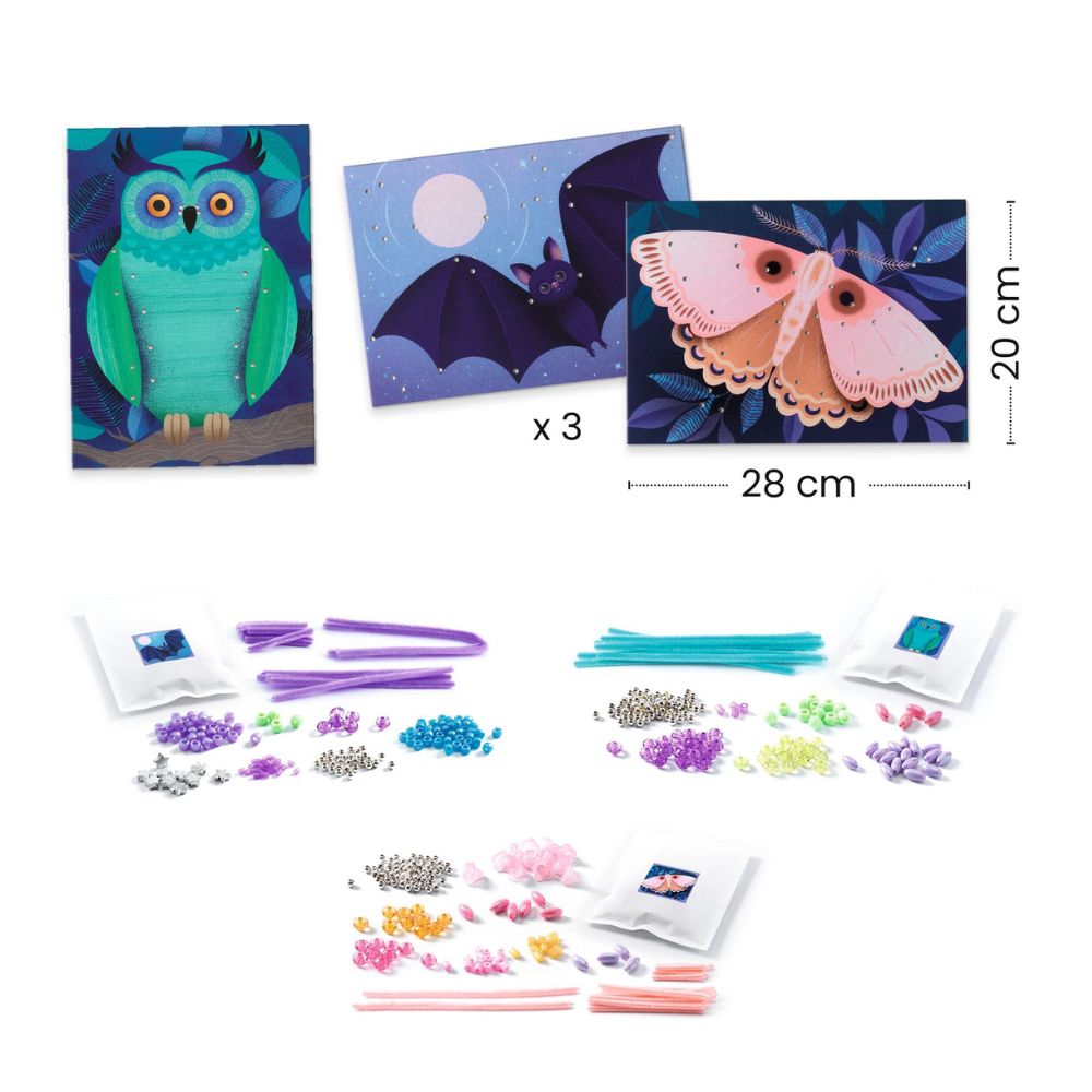 Djeco Threading Beads and Pipe Cleaners Craft Kit - Light Up The Night Glow in The Dark Activity for Kids - Perfect for Bedtime Play & Sensory Development