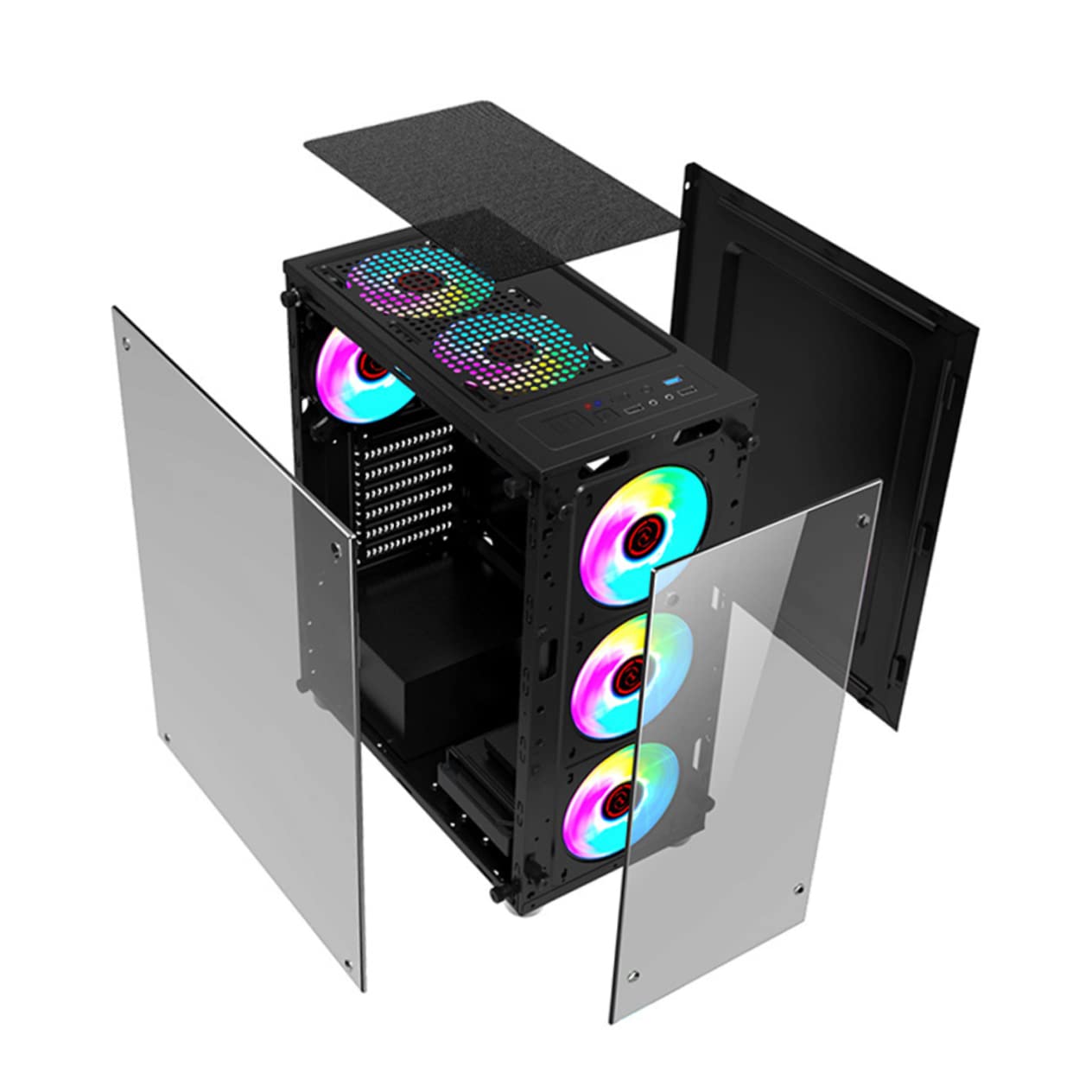 Lurrose ATX Mid Tower Gaming PC Case - Tempered Glass Side Panel, High Airflow Design for MATX/ATX Motherboards - Perfect for Gaming Rigs & Workstations