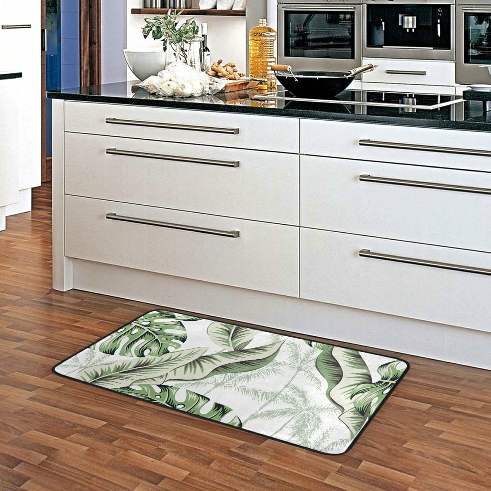 Susiyo Anti-Fatigue Kitchen Mat - Non-Slip Monstera Leaf Design, Oil & Stain Resistant, Easy Clean Floor Rug for Indoor/Outdoor Use - Perfect for Kitchen, Bathroom, Entryway & High-Traffic Areas